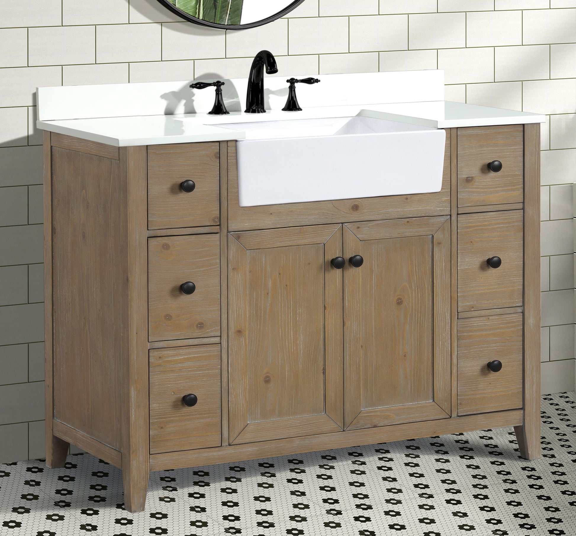 Sally 48" Bathroom Vanity Weathered Fir - White Engineered Countertop