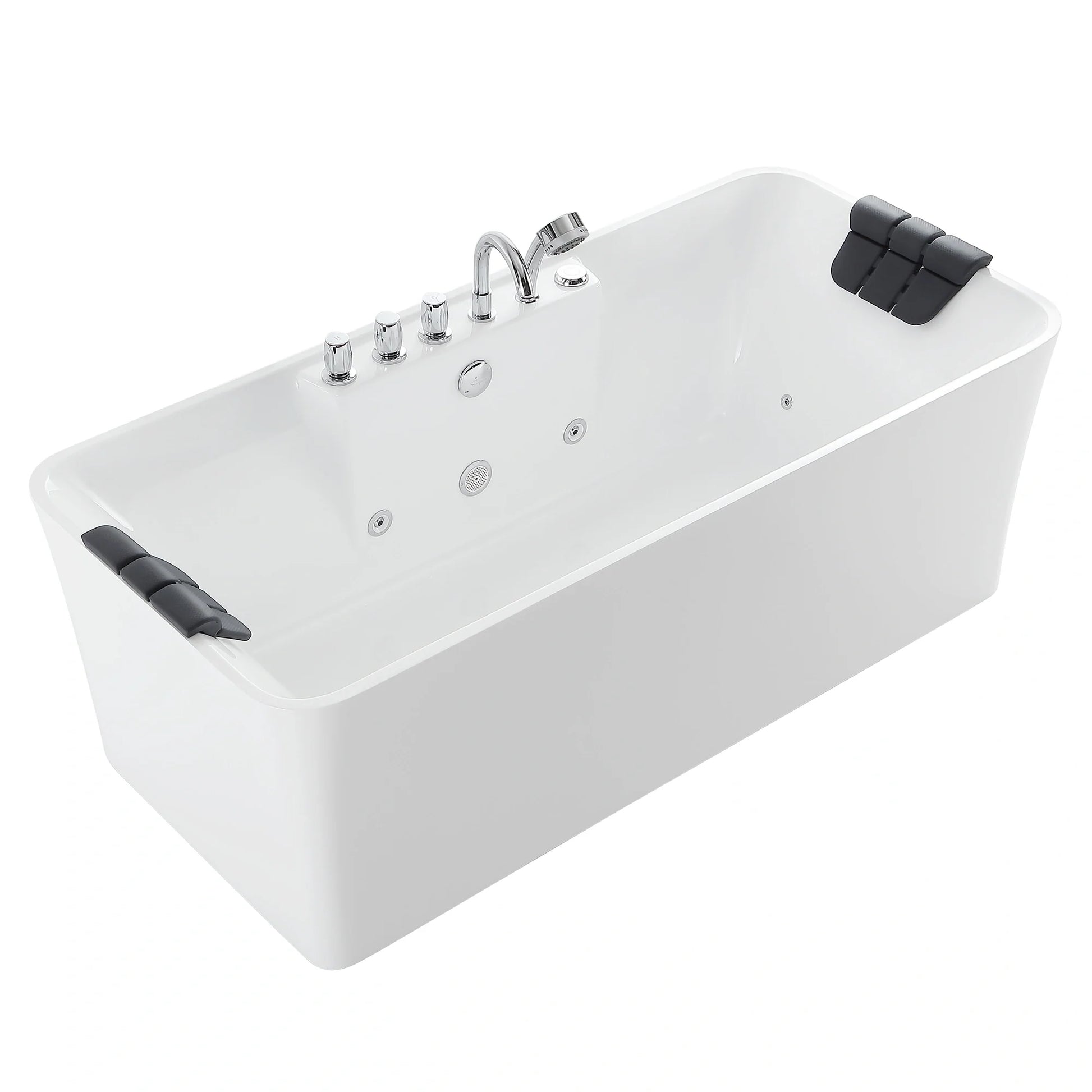 59" Freestanding Rectangle Whirlpool Bathtub with Center Drain