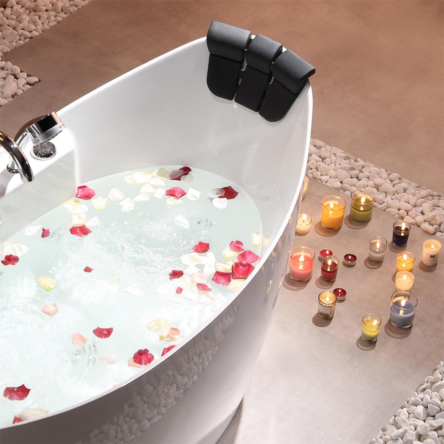 59" Freestanding Boat-shaped Whirlpool Bathtub with Center Drain