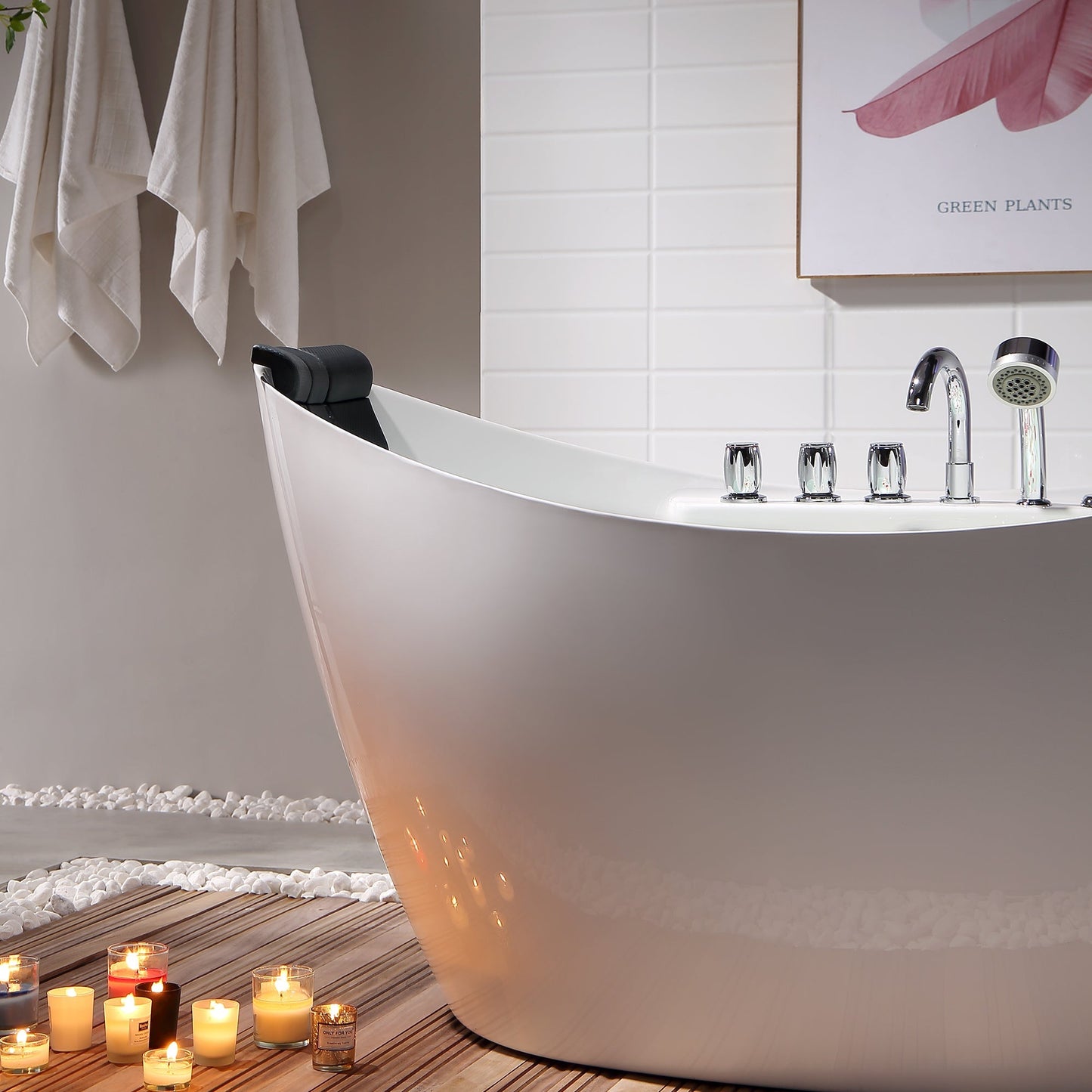 59" Freestanding Boat-shaped Whirlpool Bathtub with Center Drain