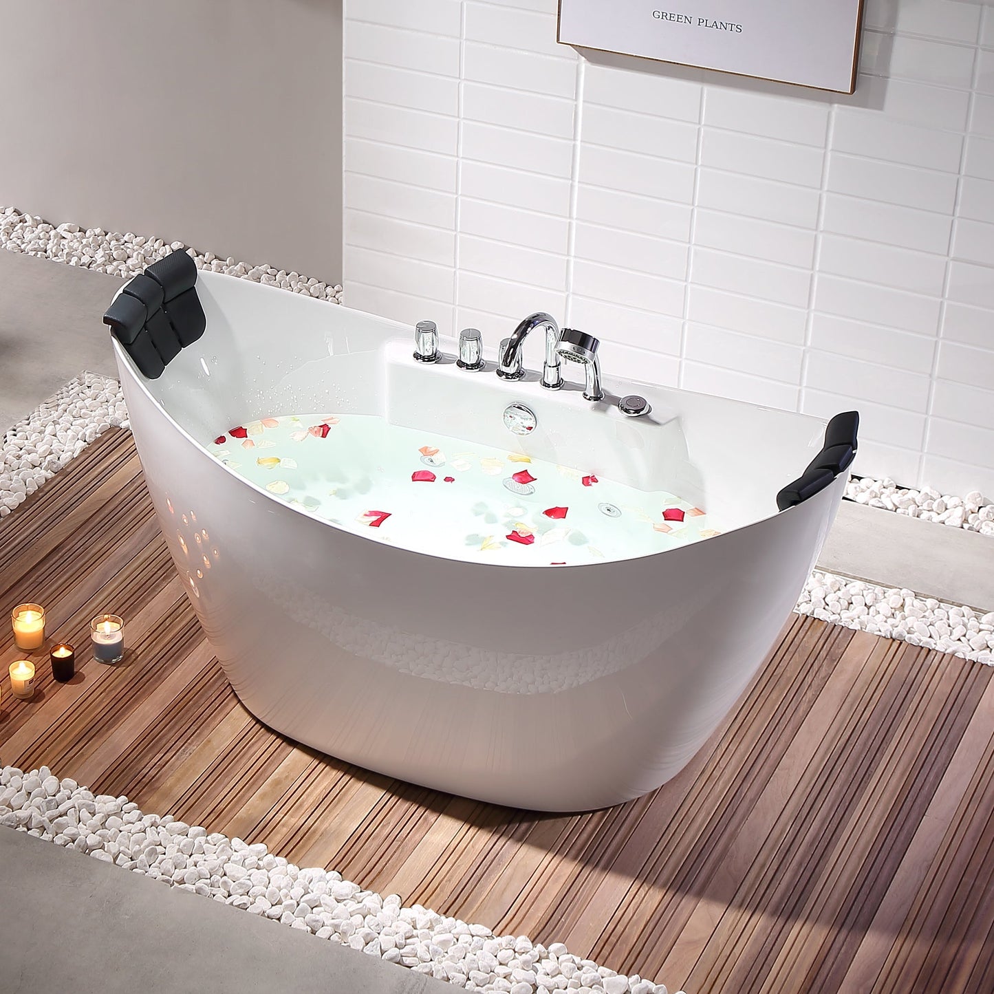 59" Freestanding Boat-shaped Whirlpool Bathtub with Center Drain