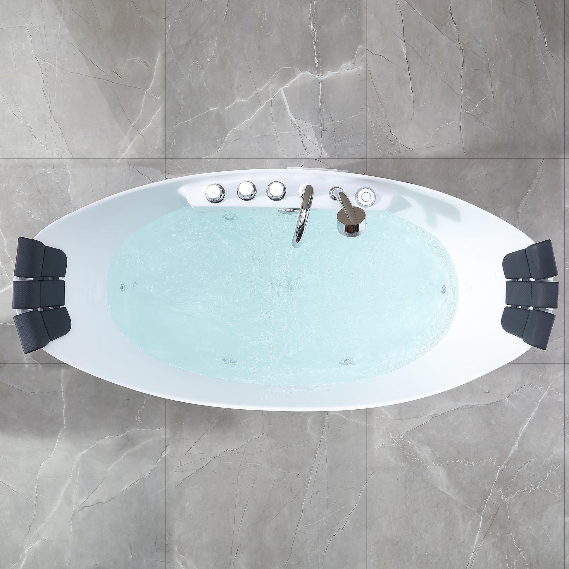 59" Freestanding Boat-shaped Whirlpool Bathtub with Center Drain
