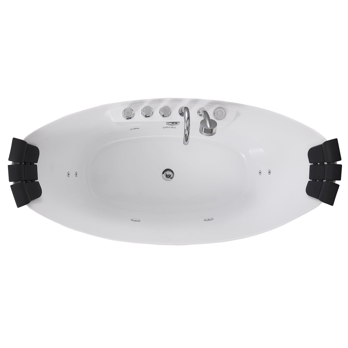 59" Freestanding Boat-shaped Whirlpool Bathtub with Center Drain