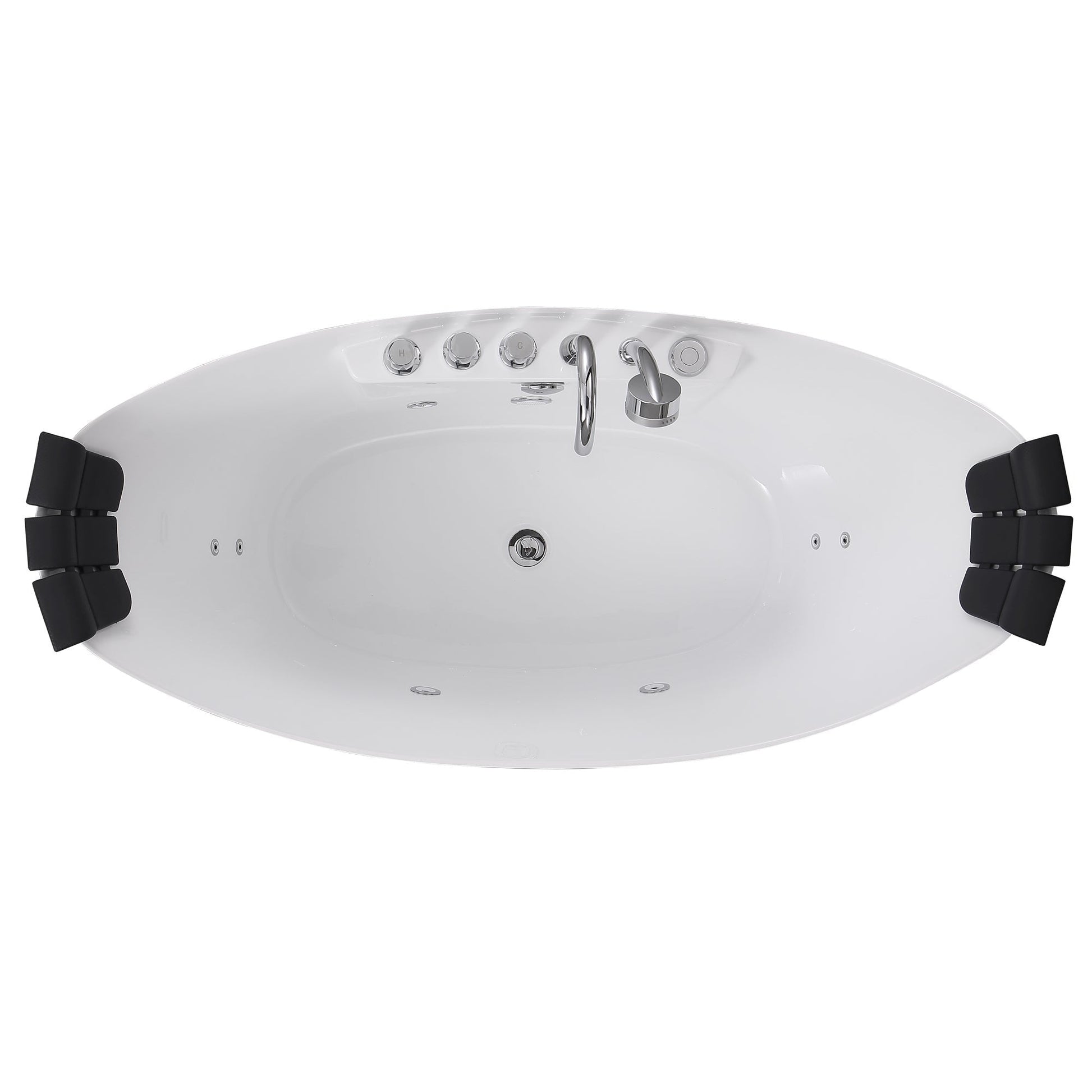 59" Freestanding Boat-shaped Whirlpool Bathtub with Center Drain