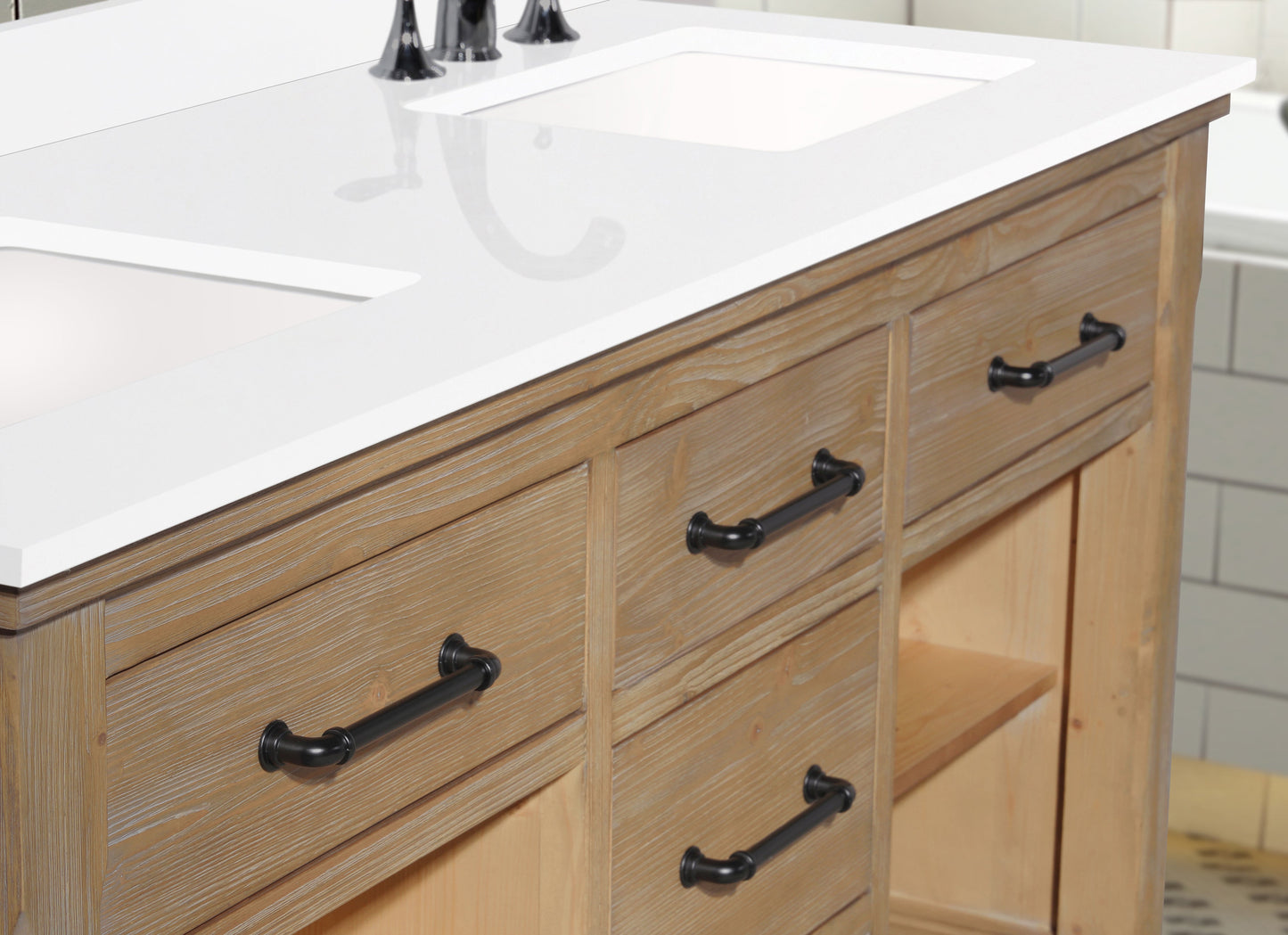 Lauren 60" Bathroom Vanity Weathered Fir - White Engineered Stone Countertop