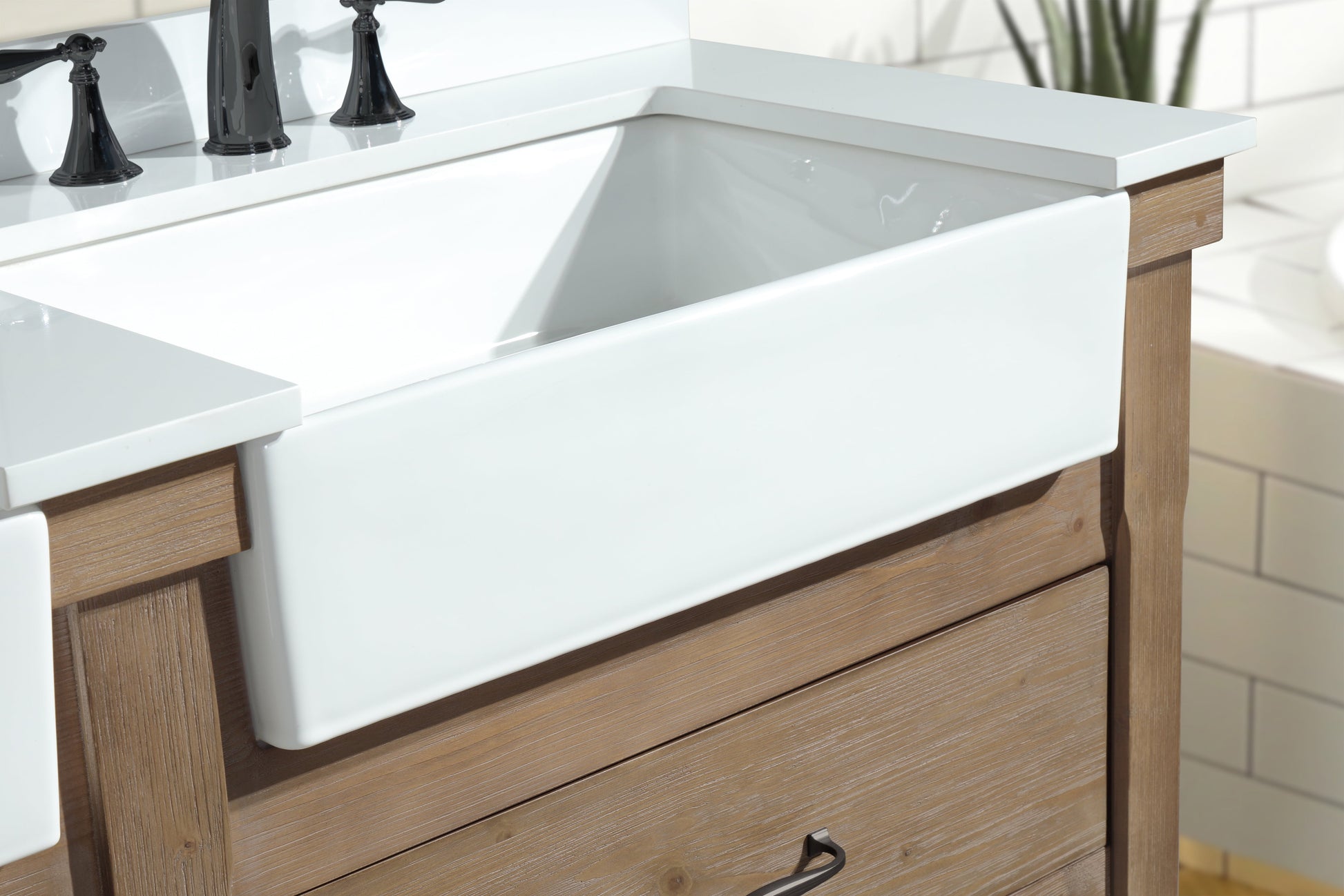 Marina 60" Bathroom Vanity Weathered Fir Finish - White Engineered Stone Countertop