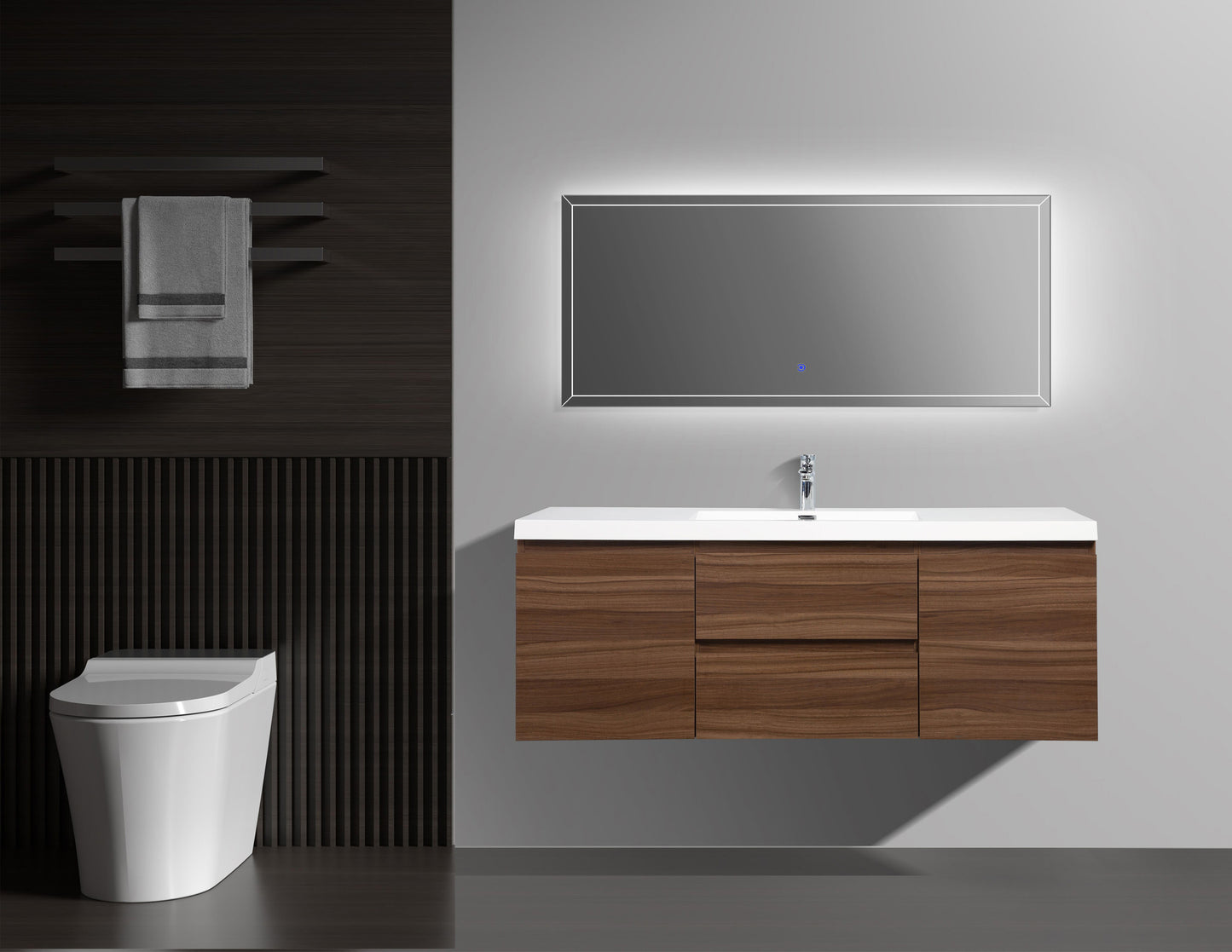 60" Ebony Brown Single Sink Wall Mounted Vanity With Integrated Sink