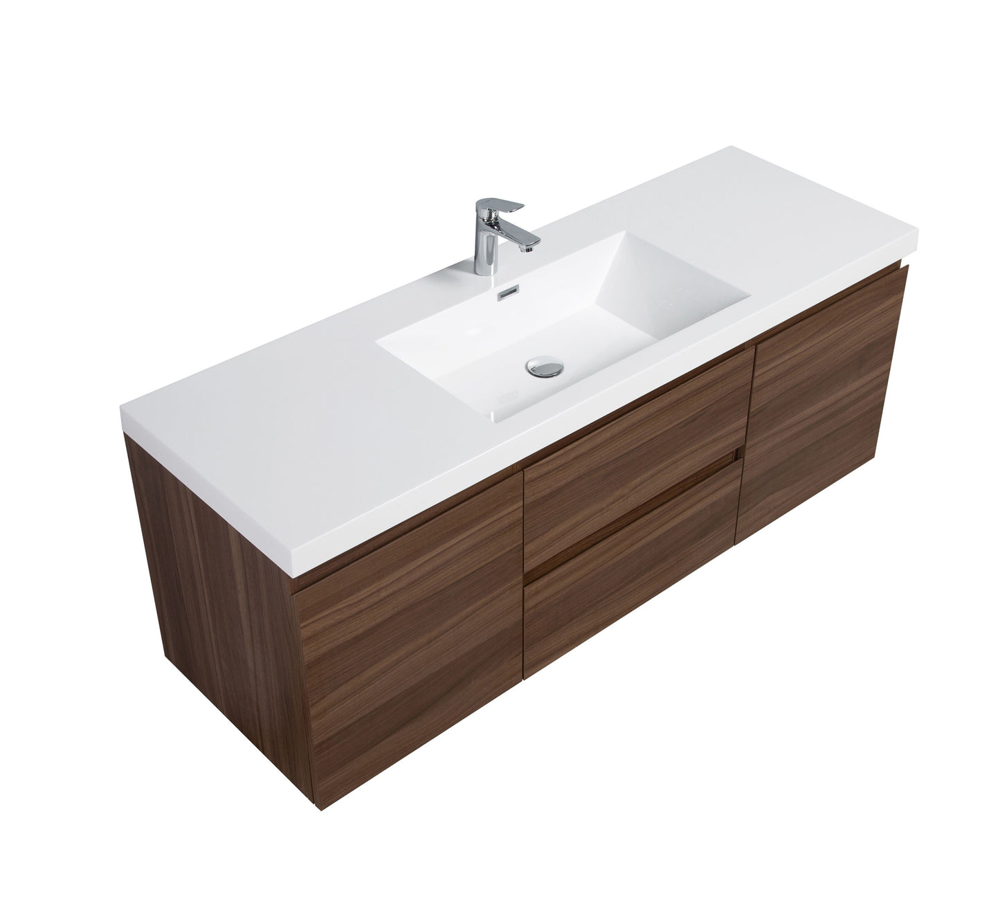 60" Ebony Brown Single Sink Wall Mounted Vanity With Integrated Sink