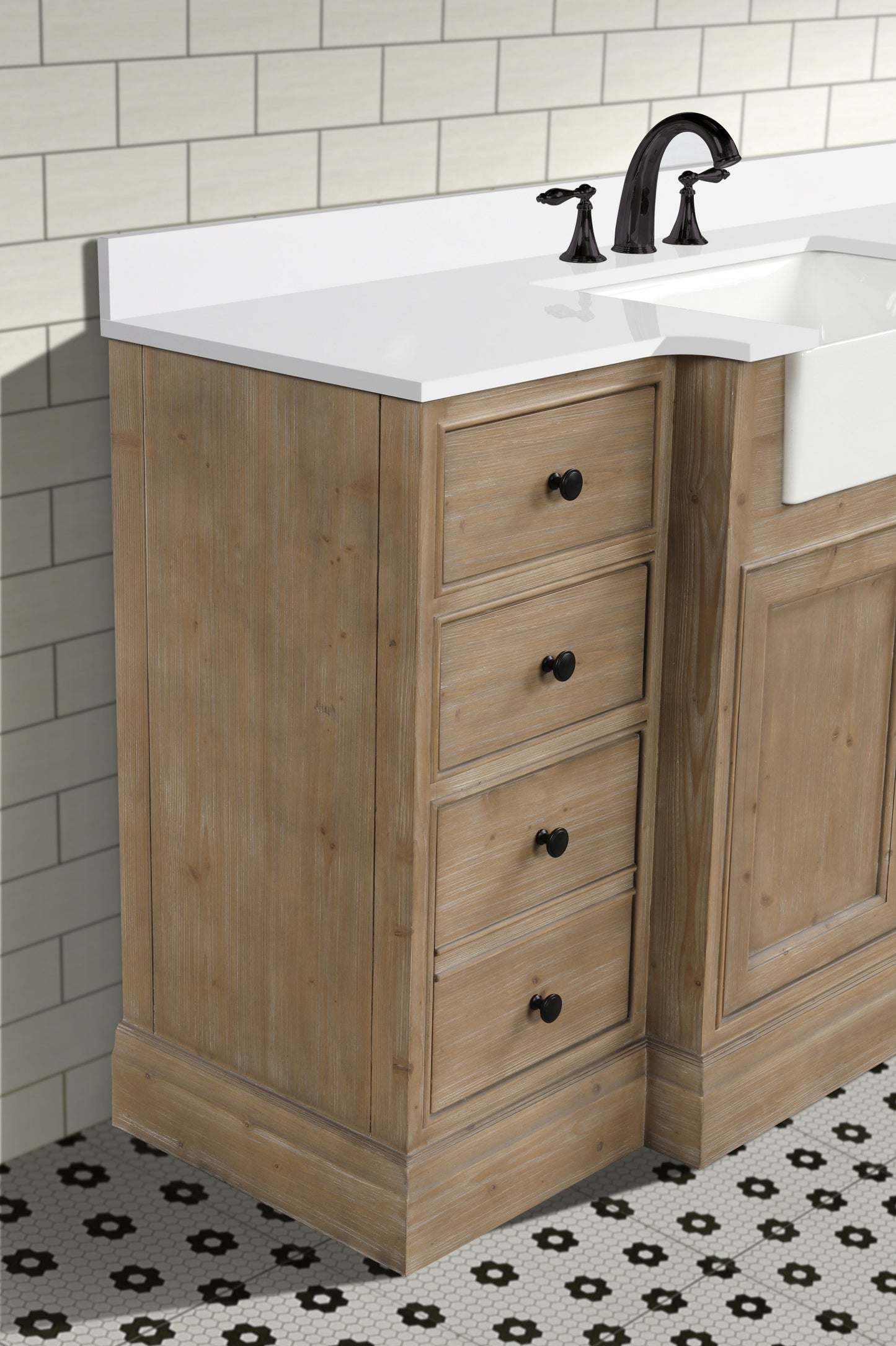 Kelly 60" Bathroom Vanity Weathered Fir - White Engineered Stone Countertop