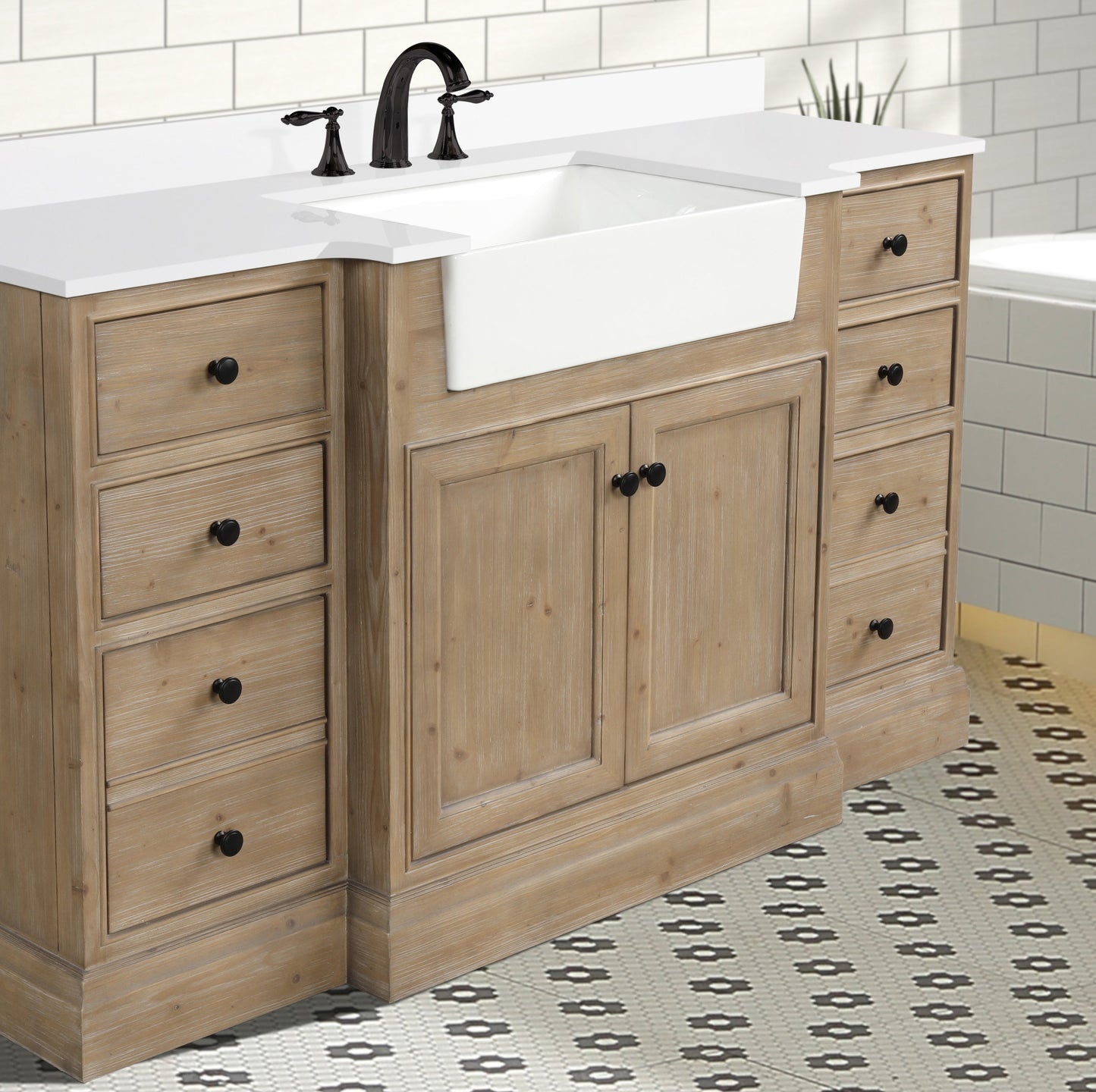 Kelly 60" Bathroom Vanity Weathered Fir - White Engineered Stone Countertop