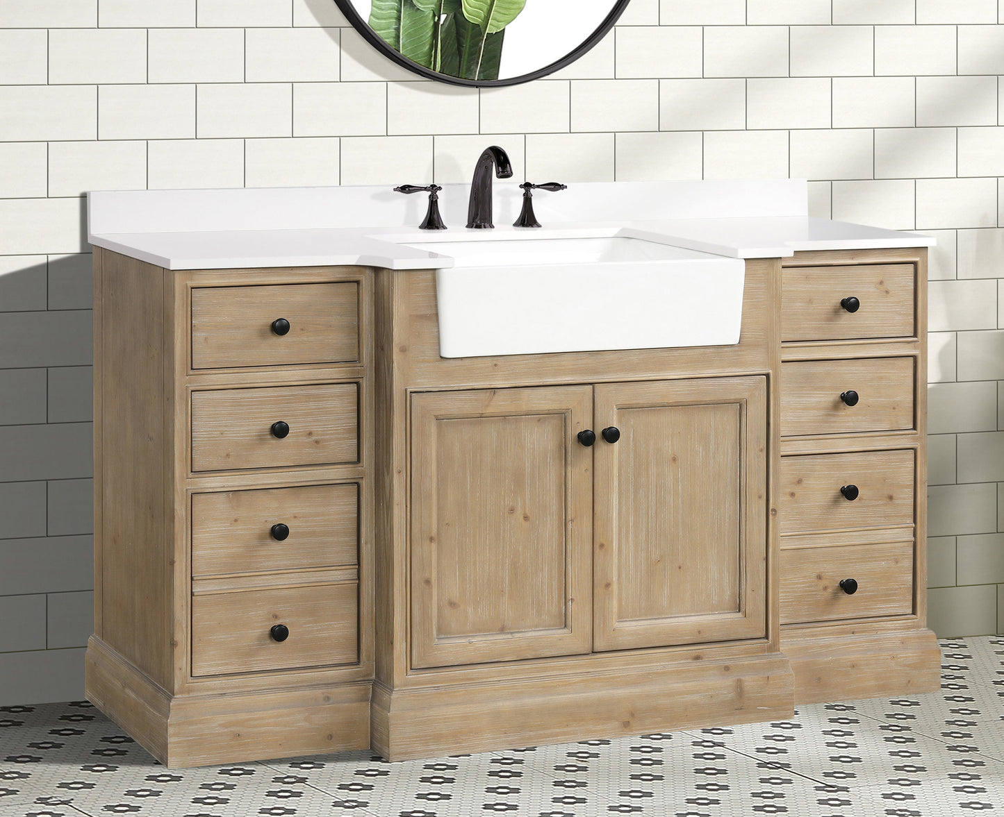 Kelly 60" Bathroom Vanity Weathered Fir - White Engineered Stone Countertop