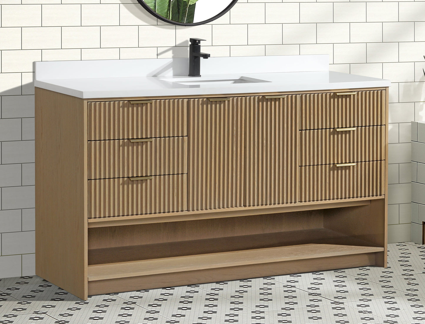 San Diego 60" Freestanding Bathroom Vanity Oak