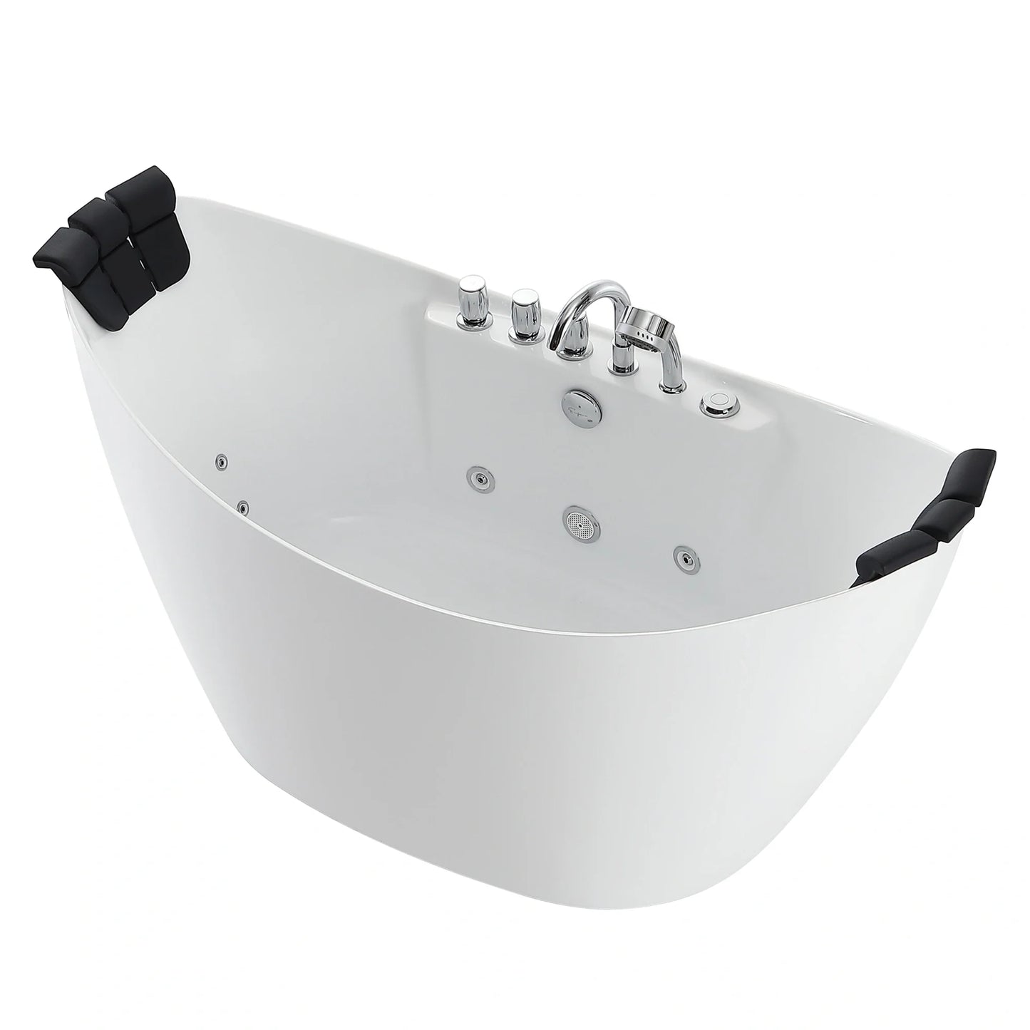 67" Freestanding Boat-shaped Whirlpool Bathtub with Center Drain