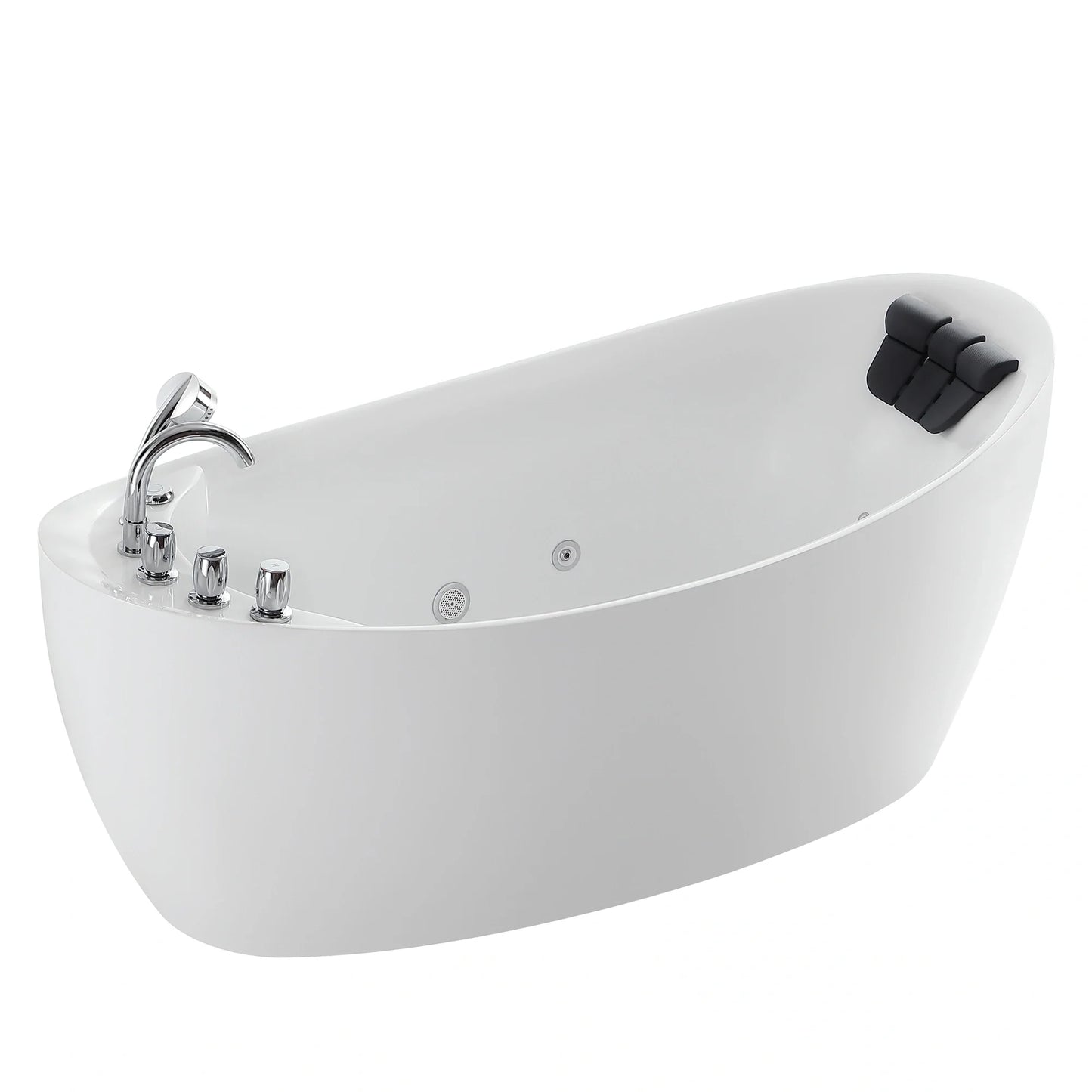 67" Freestanding Hydro Massage Whirlpool Bathtub with Reversible Drain