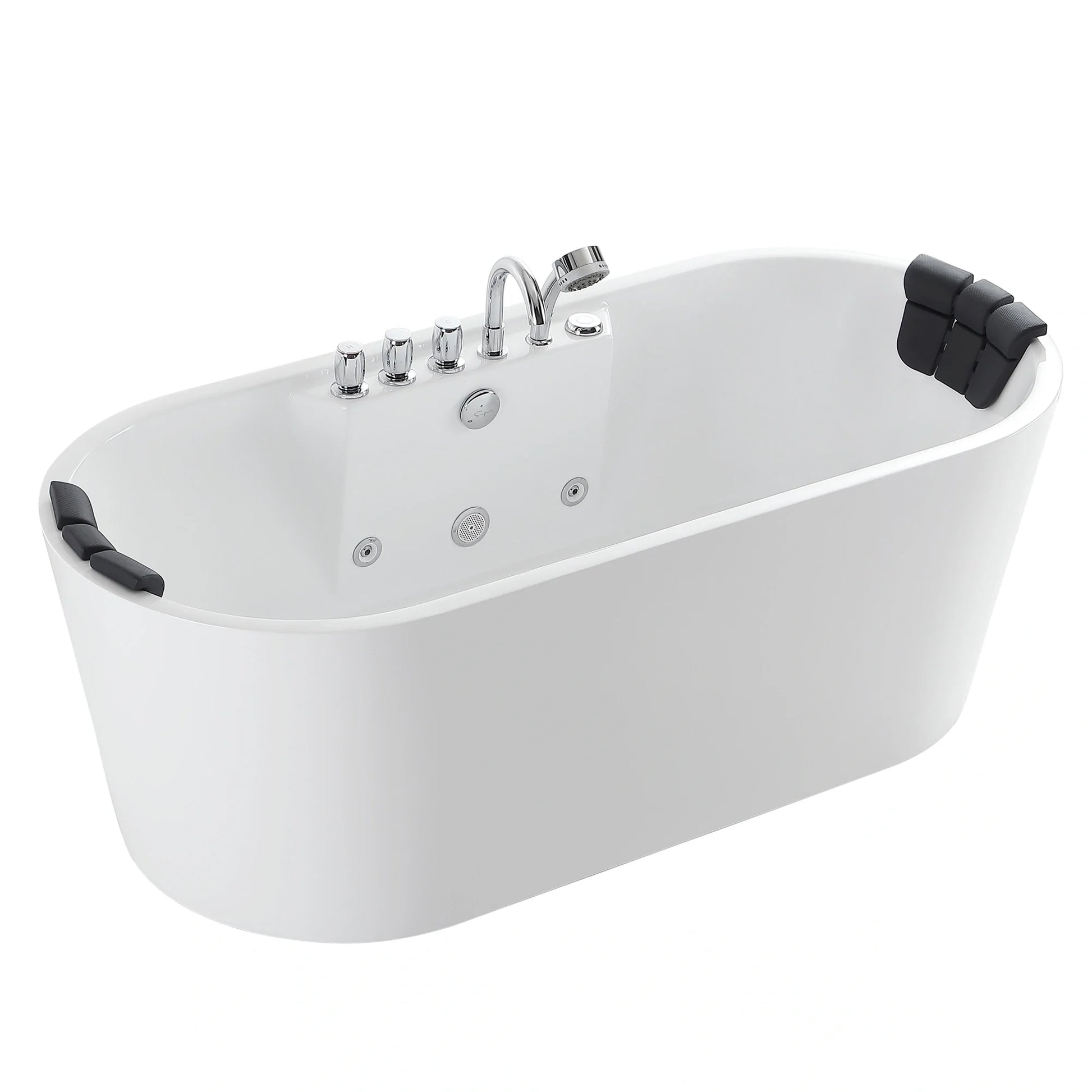 67" Freestanding Oval Whirlpool Bathtub with Center Drain