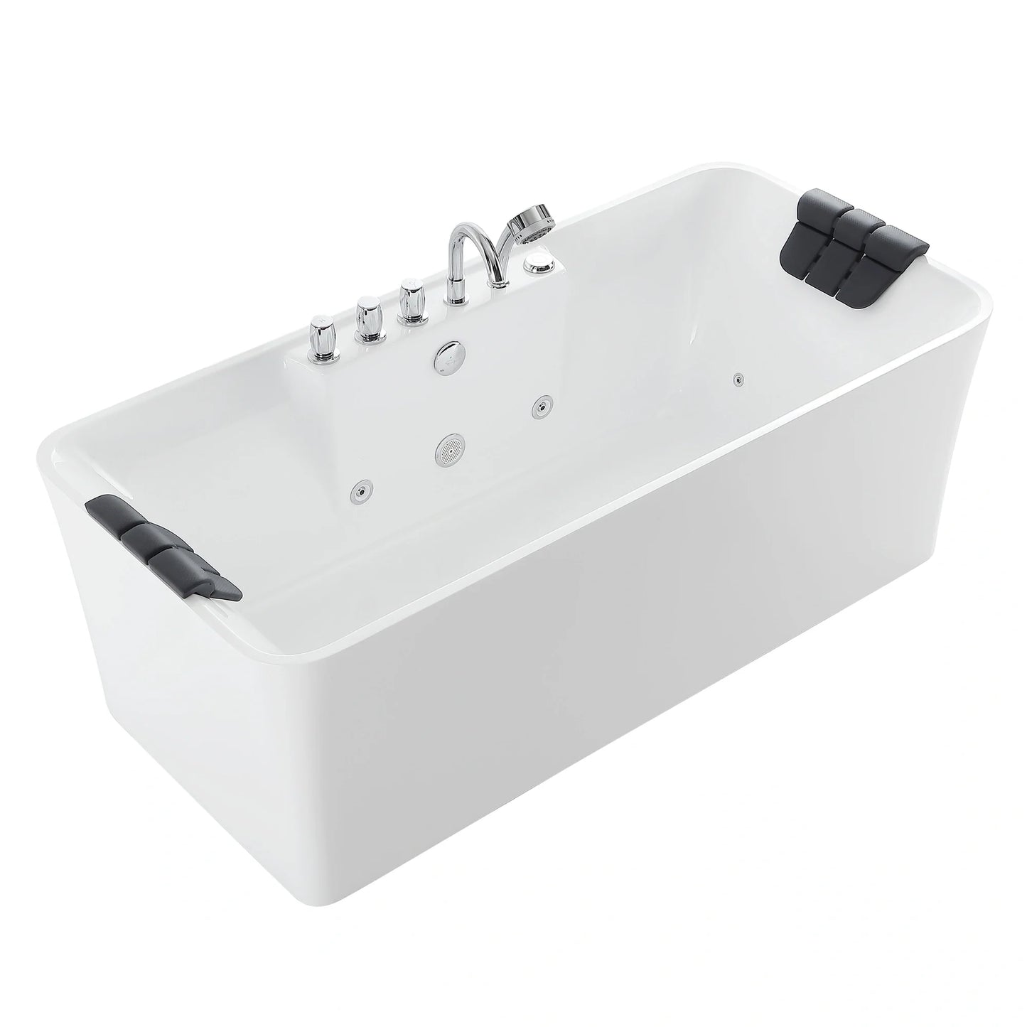 67" Freestanding Rectangle Whirlpool Bathtub with Center Drain