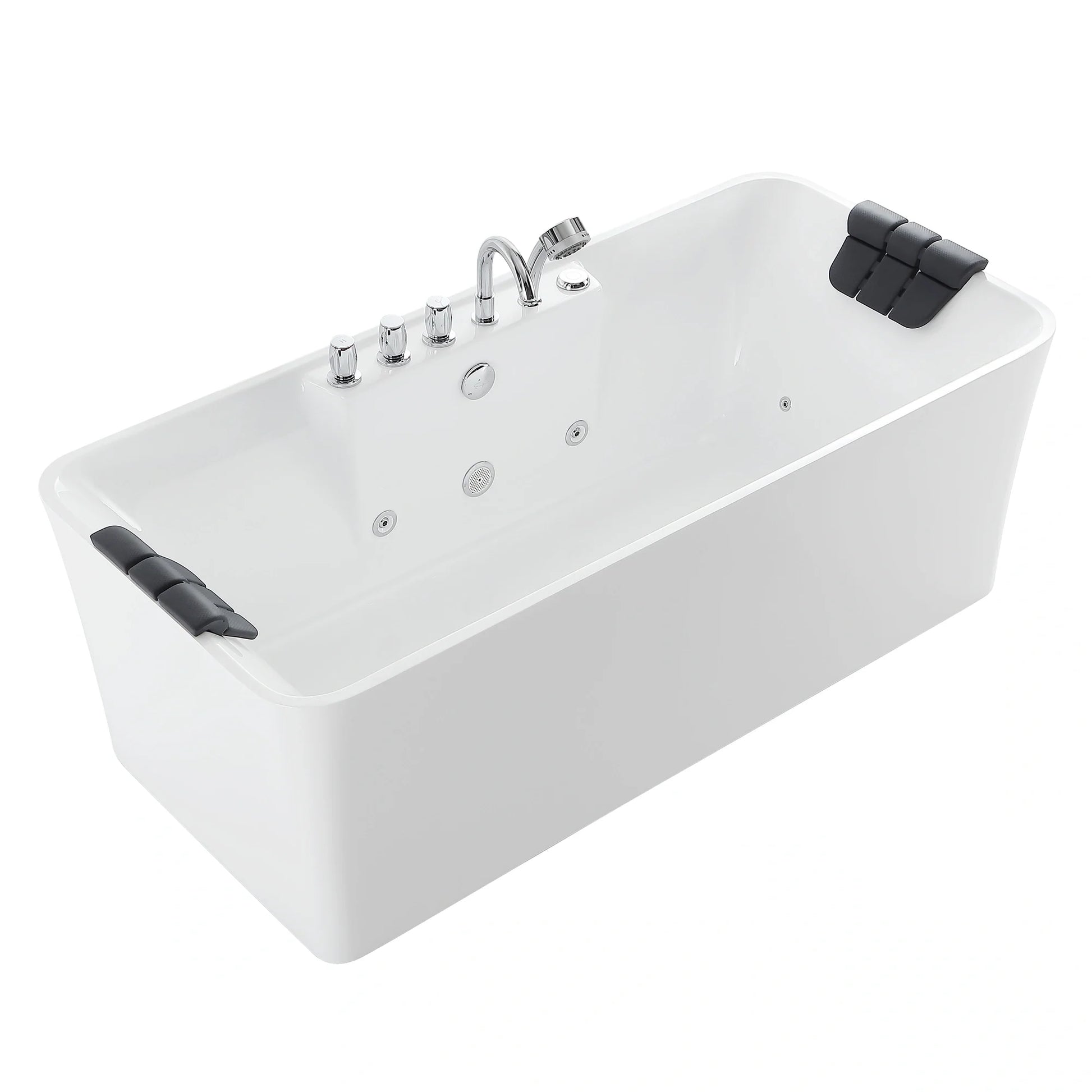 67" Freestanding Rectangle Whirlpool Bathtub with Center Drain