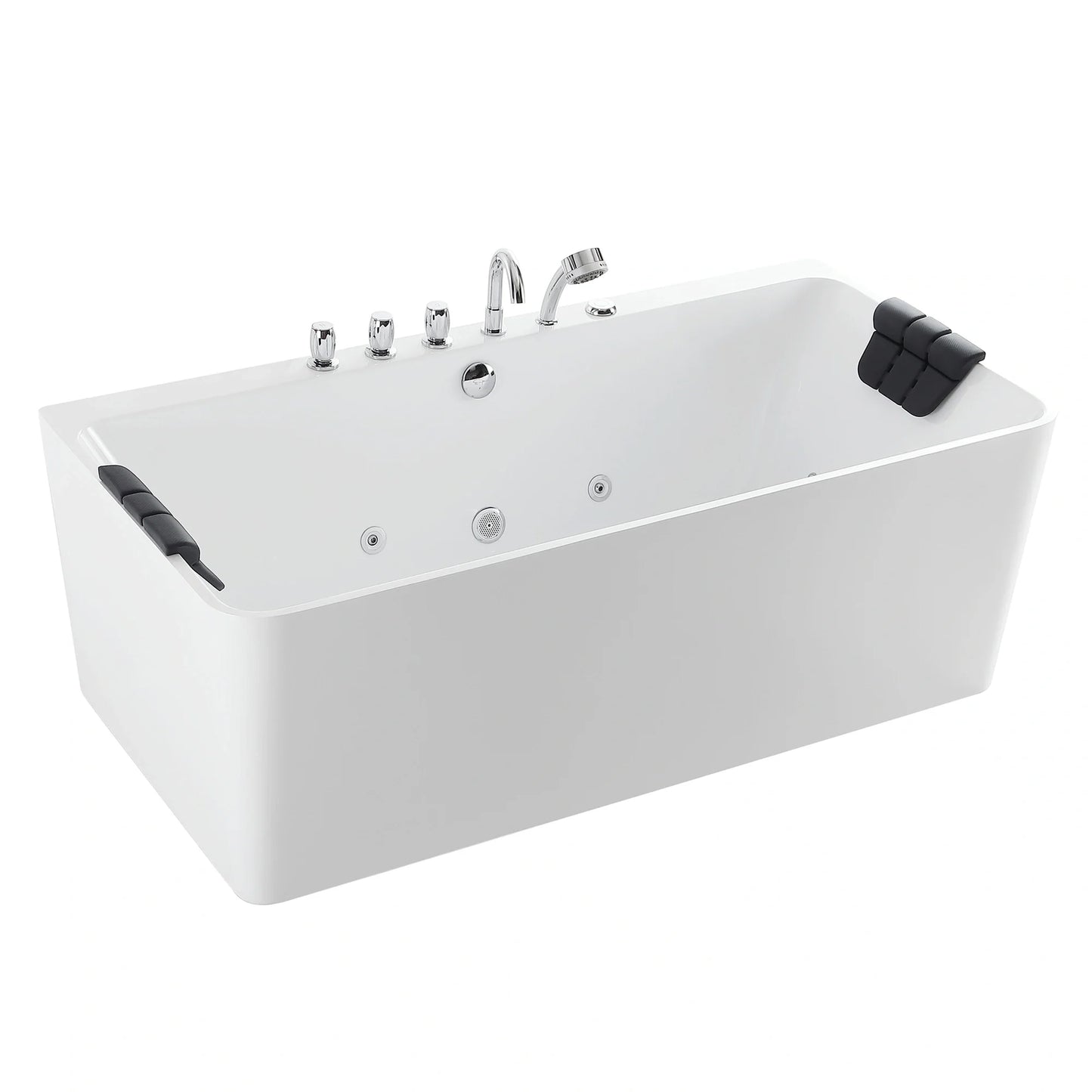 67" Freestanding Whirlpool Bathtub with Faucet and Center Drain