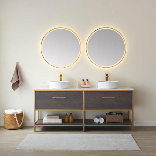 Murcia 72G" Double Sink Bath Vanity in Suleiman Oak with White Composite Grain Stone Countertop