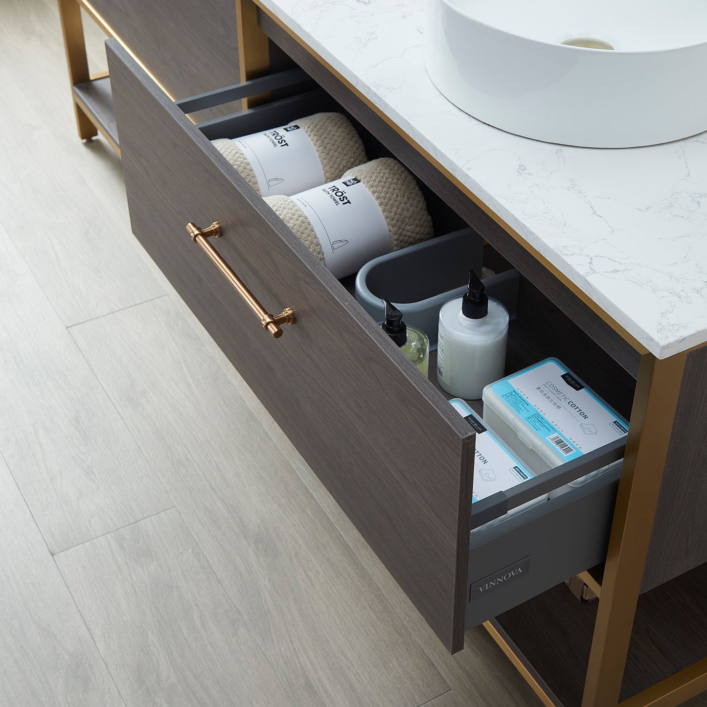 Murcia 72G" Double Sink Bath Vanity in Suleiman Oak with White Composite Grain Stone Countertop