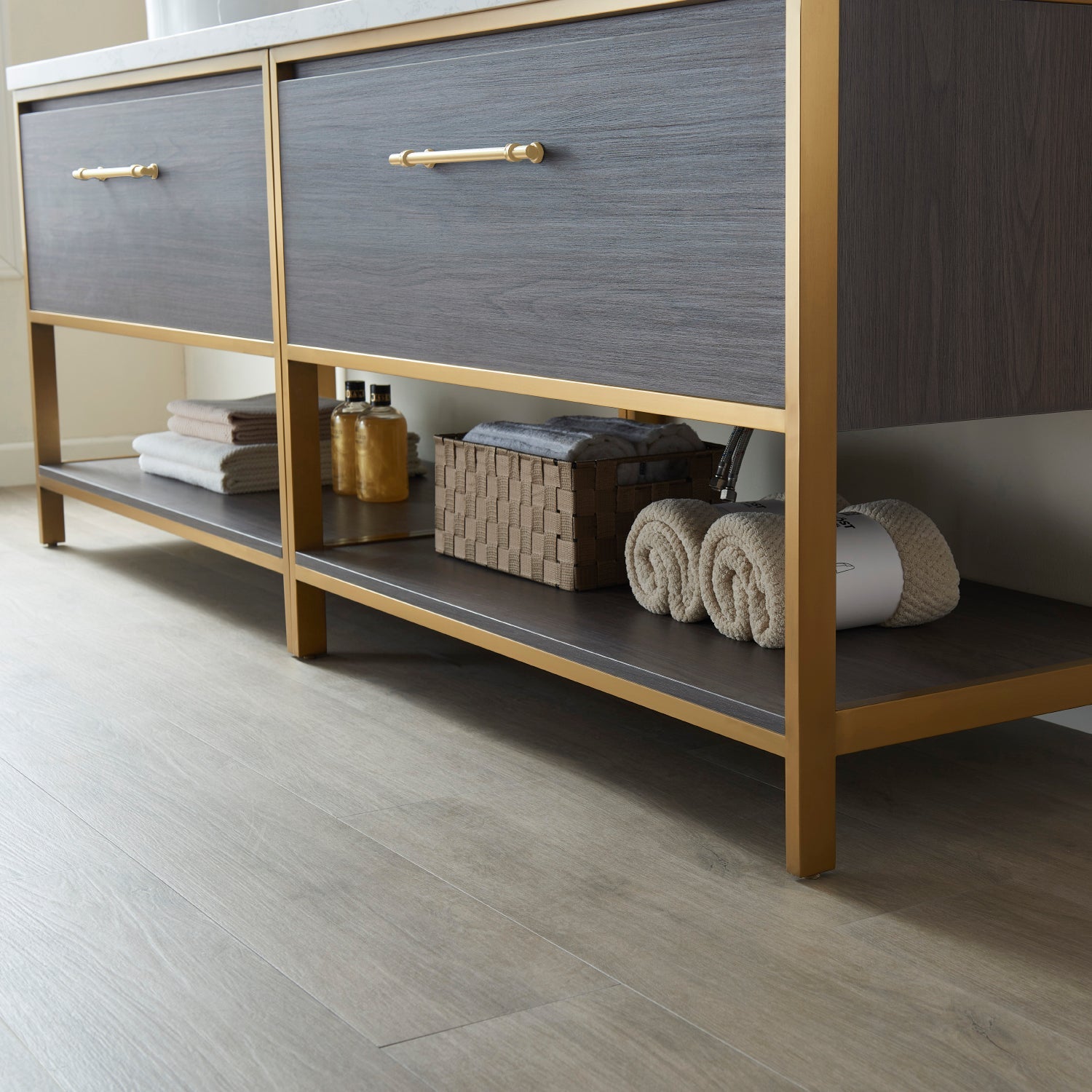 Murcia 72G" Double Sink Bath Vanity in Suleiman Oak with White Composite Grain Stone Countertop