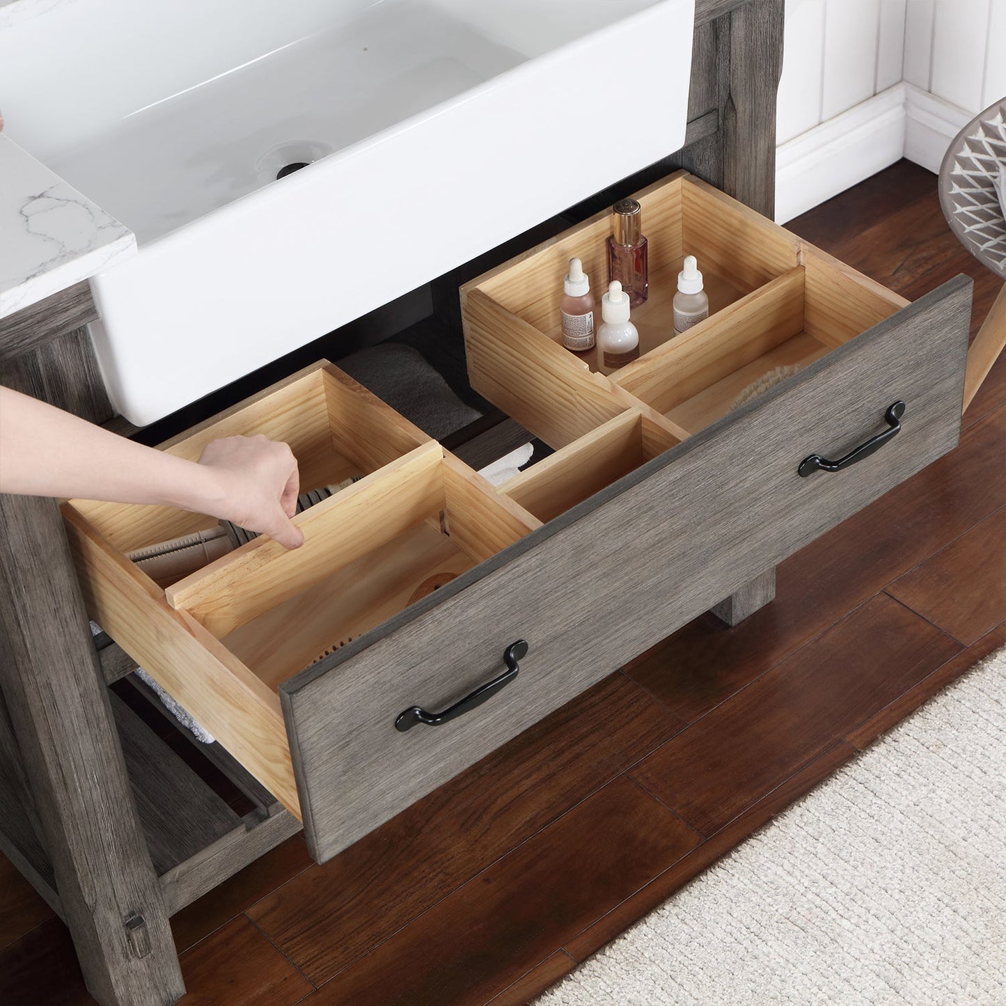 Villareal 36" Single Vanity in Classical Grey with Composite Stone Top in White, White Farmhouse Basin