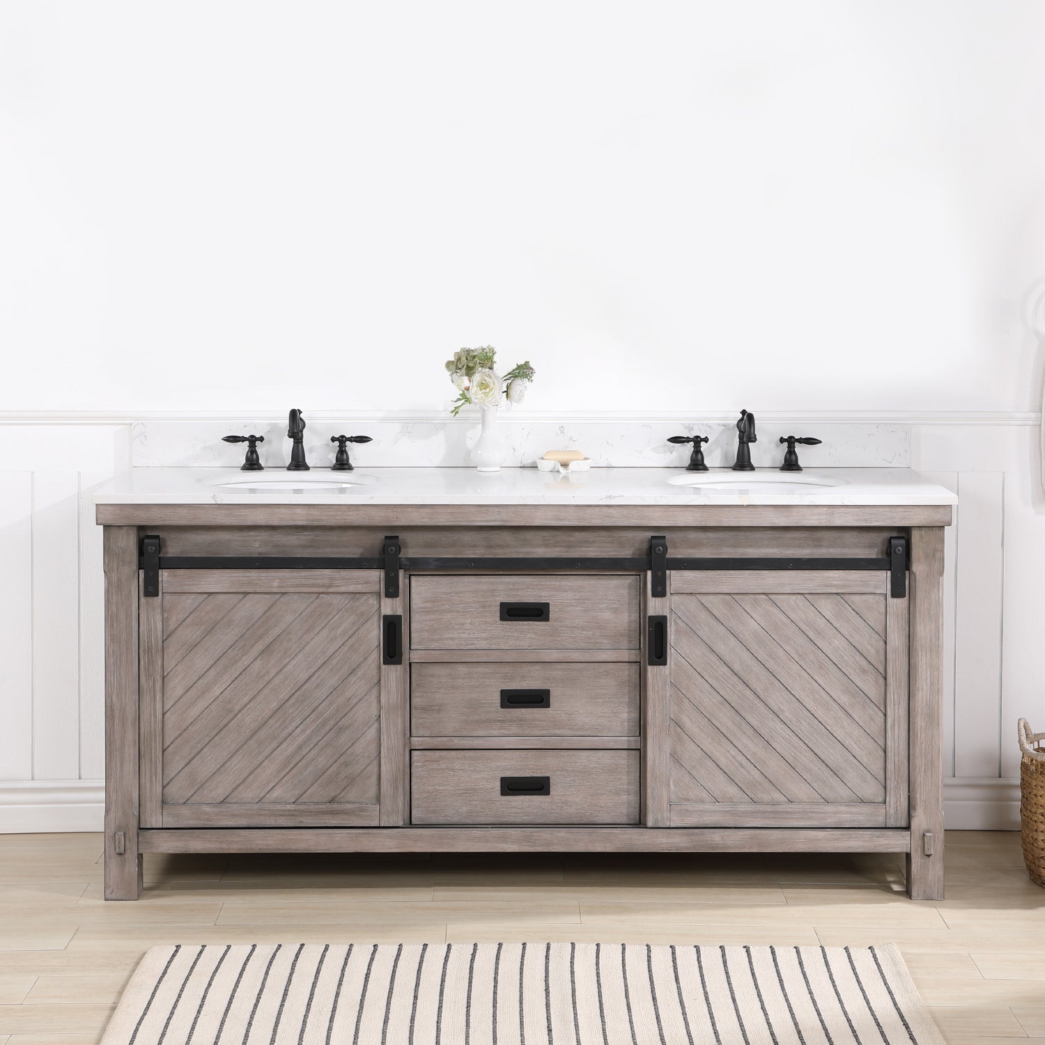 Cortes 72" Double Sink Bath Vanity in Classical Grey with White Composite Countertop