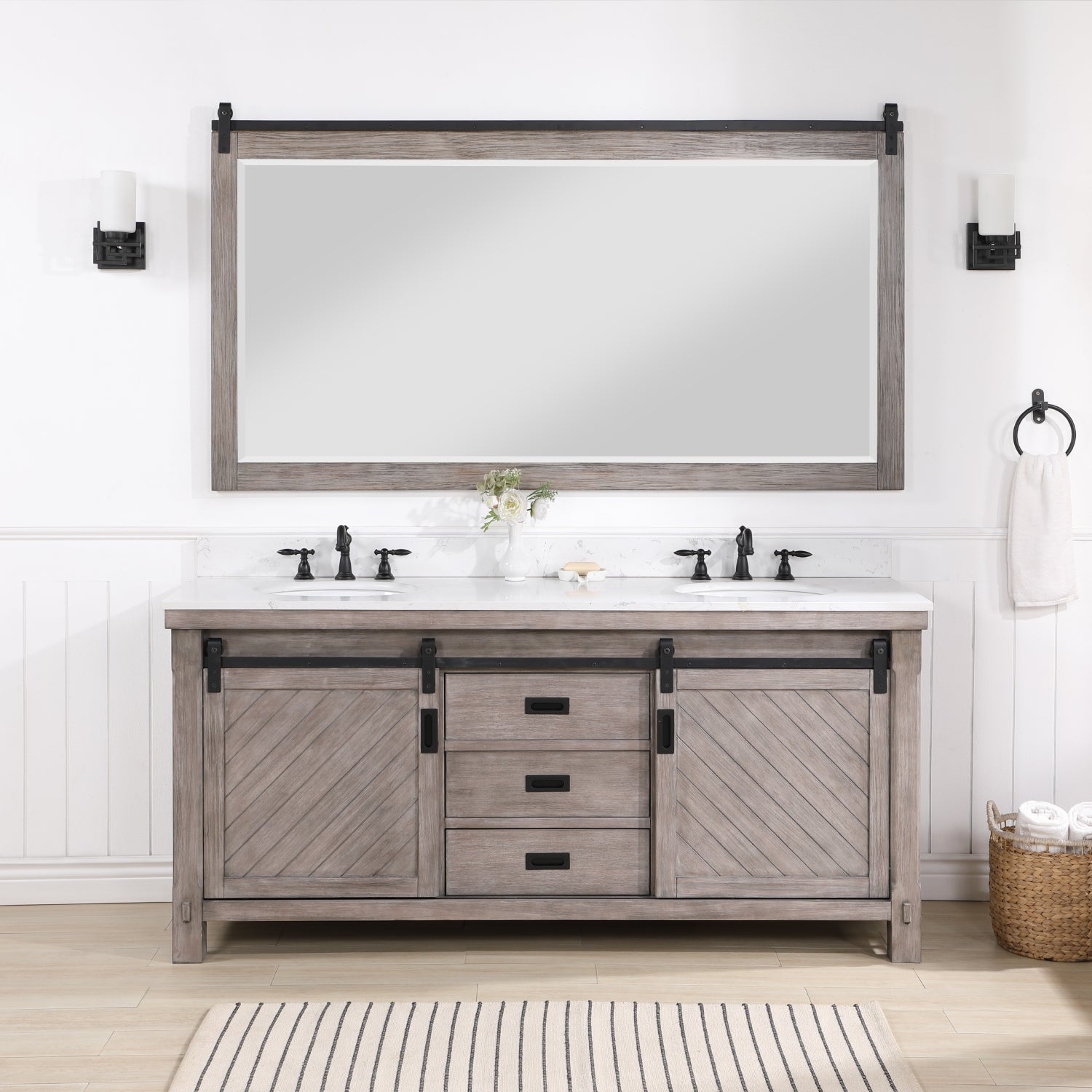 Cortes 72" Double Sink Bath Vanity in Classical Grey with White Composite Countertop