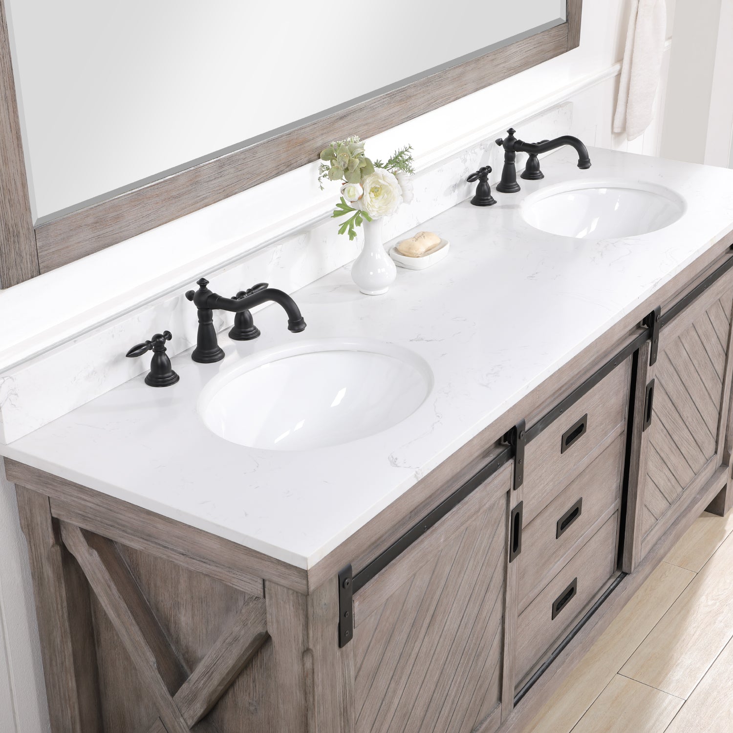 Cortes 72" Double Sink Bath Vanity in Classical Grey with White Composite Countertop