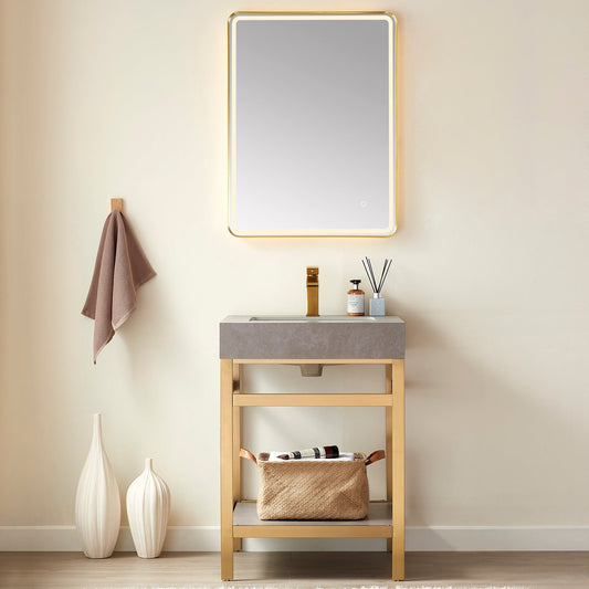 Funes 24" Single Sink Bath Vanity in Brushed Gold Metal Support with Grey Sintered Stone Top