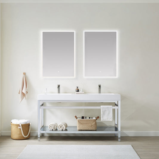 Ablitas Double Sink Bathroom Vanity with Metal Support and White Composite Stone Sink Top