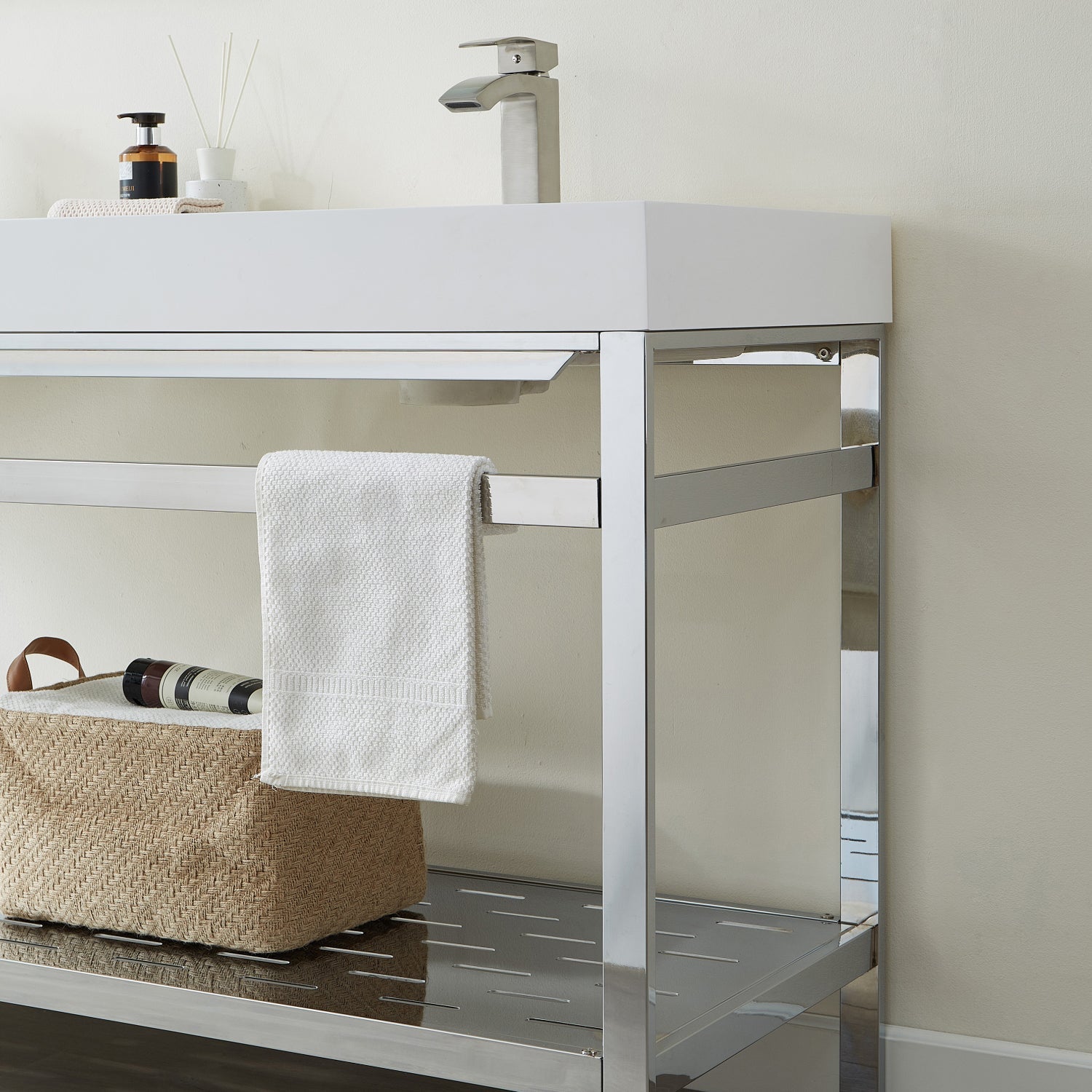 Ablitas Double Sink Bathroom Vanity with Metal Support and White Composite Stone Sink Top