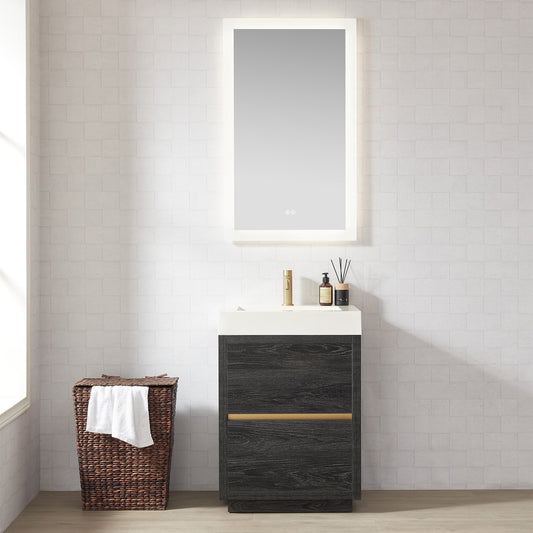 Huesca 24" Single Sink Bath Vanity in North American Black Oak with White Composite Integral Square Sink Top