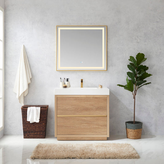 Huesca 36" Single Sink Bath Vanity in North American Oak with White Composite Integral Square Sink Top