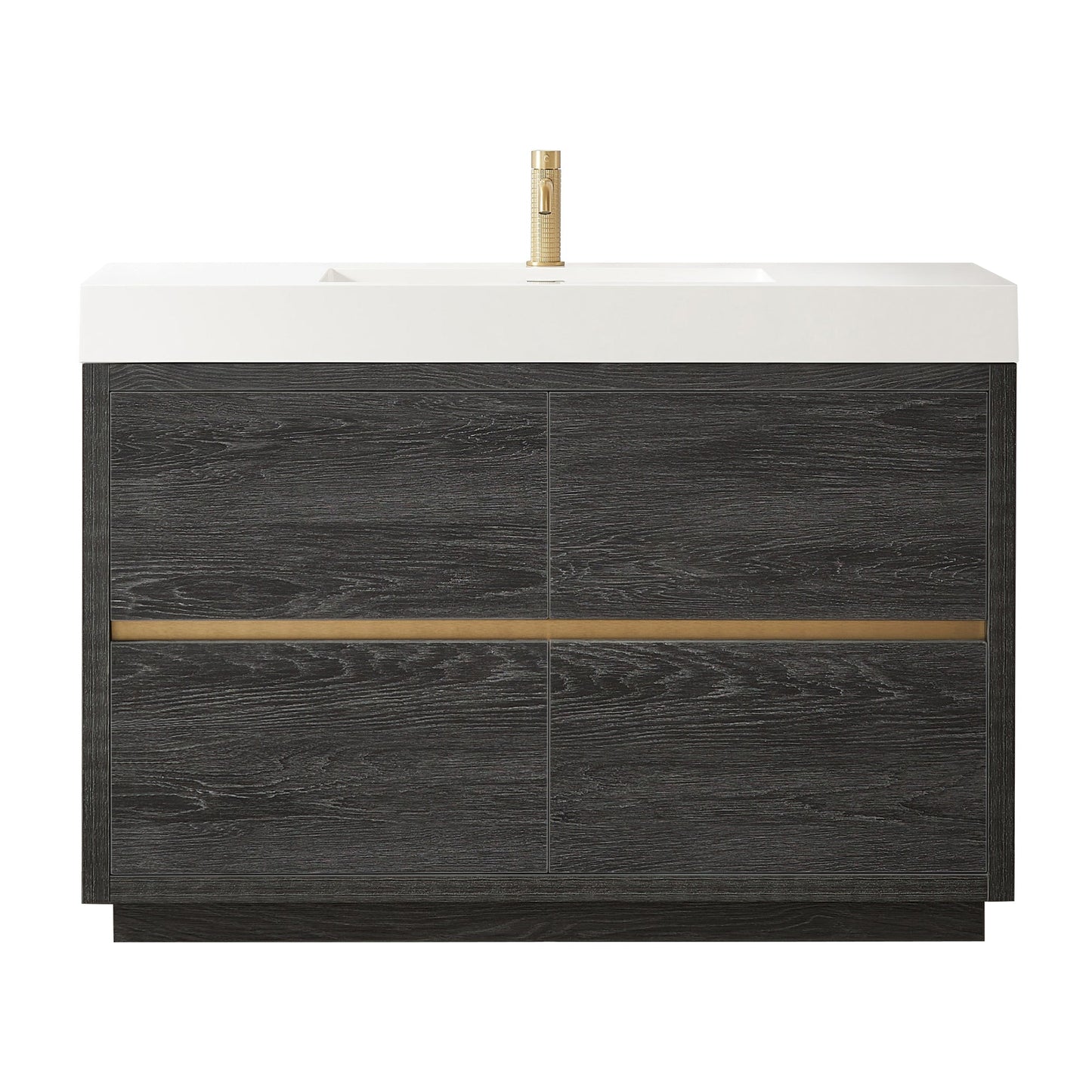Huesca 48" Single Sink Bath Vanity in North American Black Oak with White Composite Integral Square Sink Top