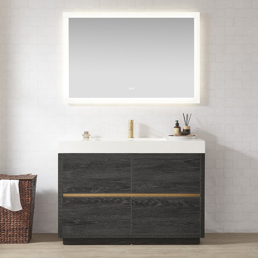 Huesca 48" Single Sink Bath Vanity in North American Black Oak with White Composite Integral Square Sink Top