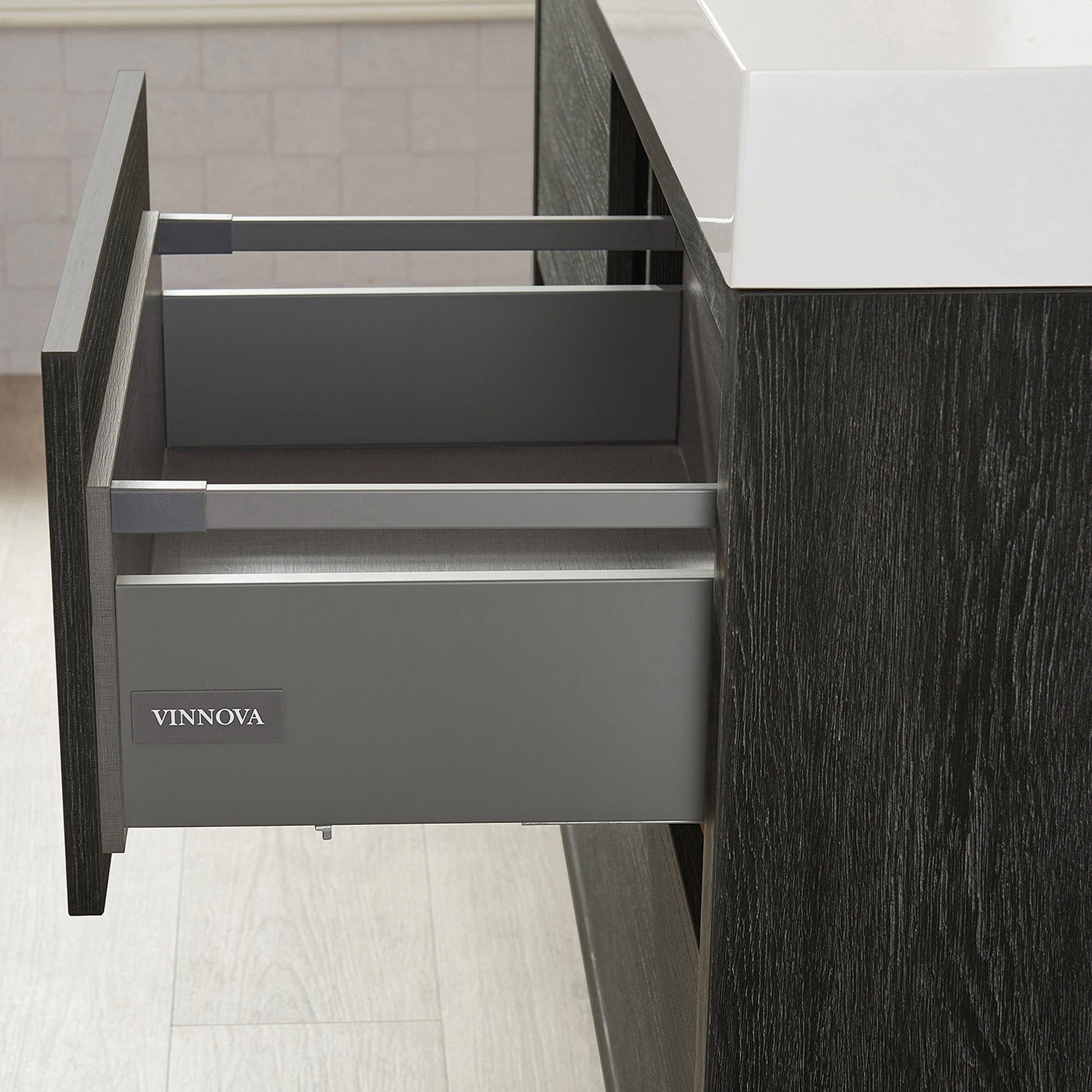Huesca 48" Single Sink Bath Vanity in North American Black Oak with White Composite Integral Square Sink Top