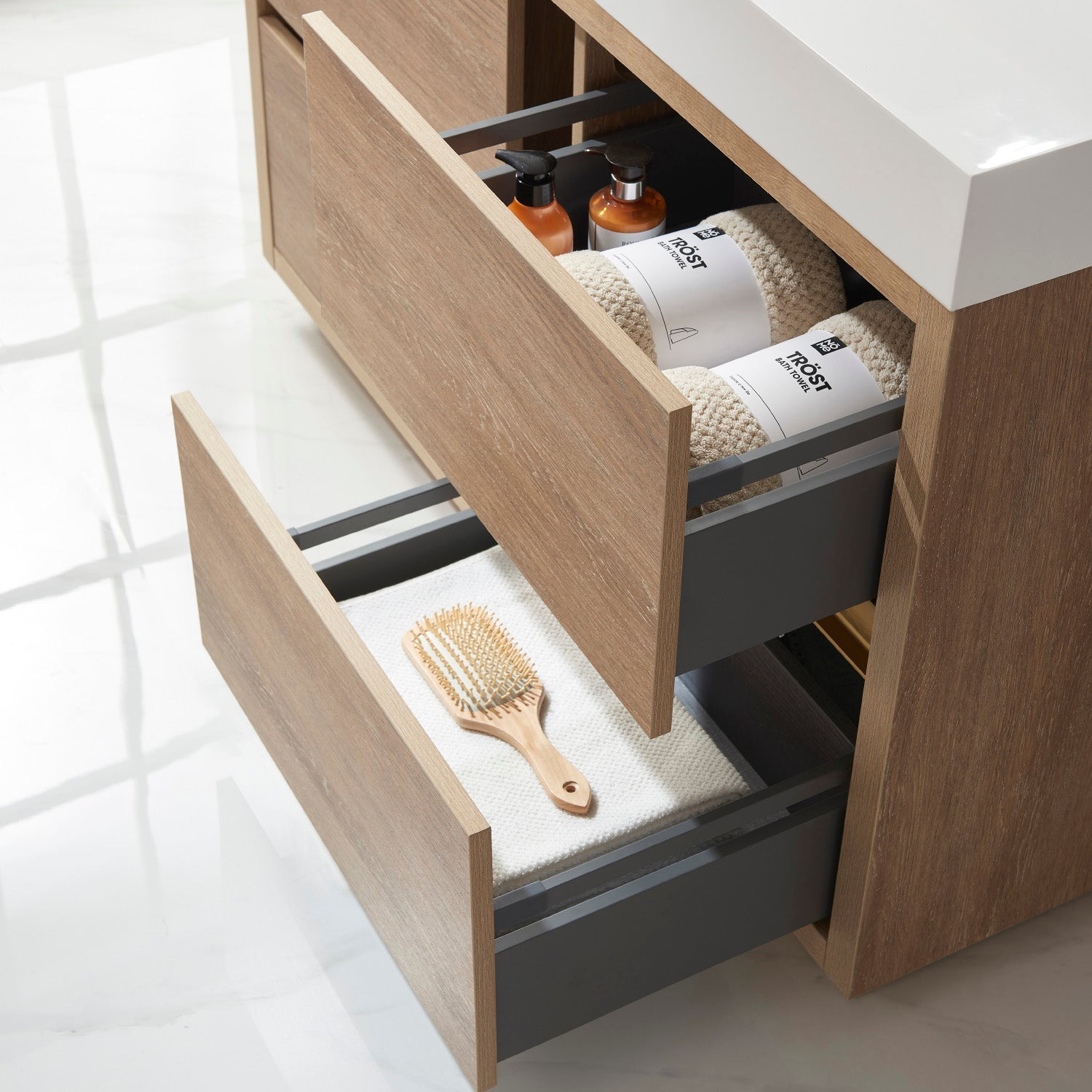 Huesca 48" Single Sink Bath Vanity in North American Oak with White Composite Integral Square Sink Top