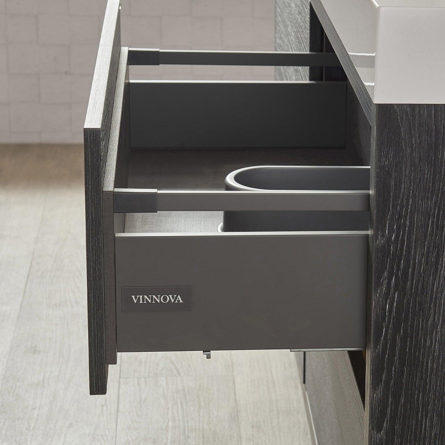 Huesca 60M" Double Sink Bath Vanity in North American Black Oak with White Composite Integral Square Sink Top