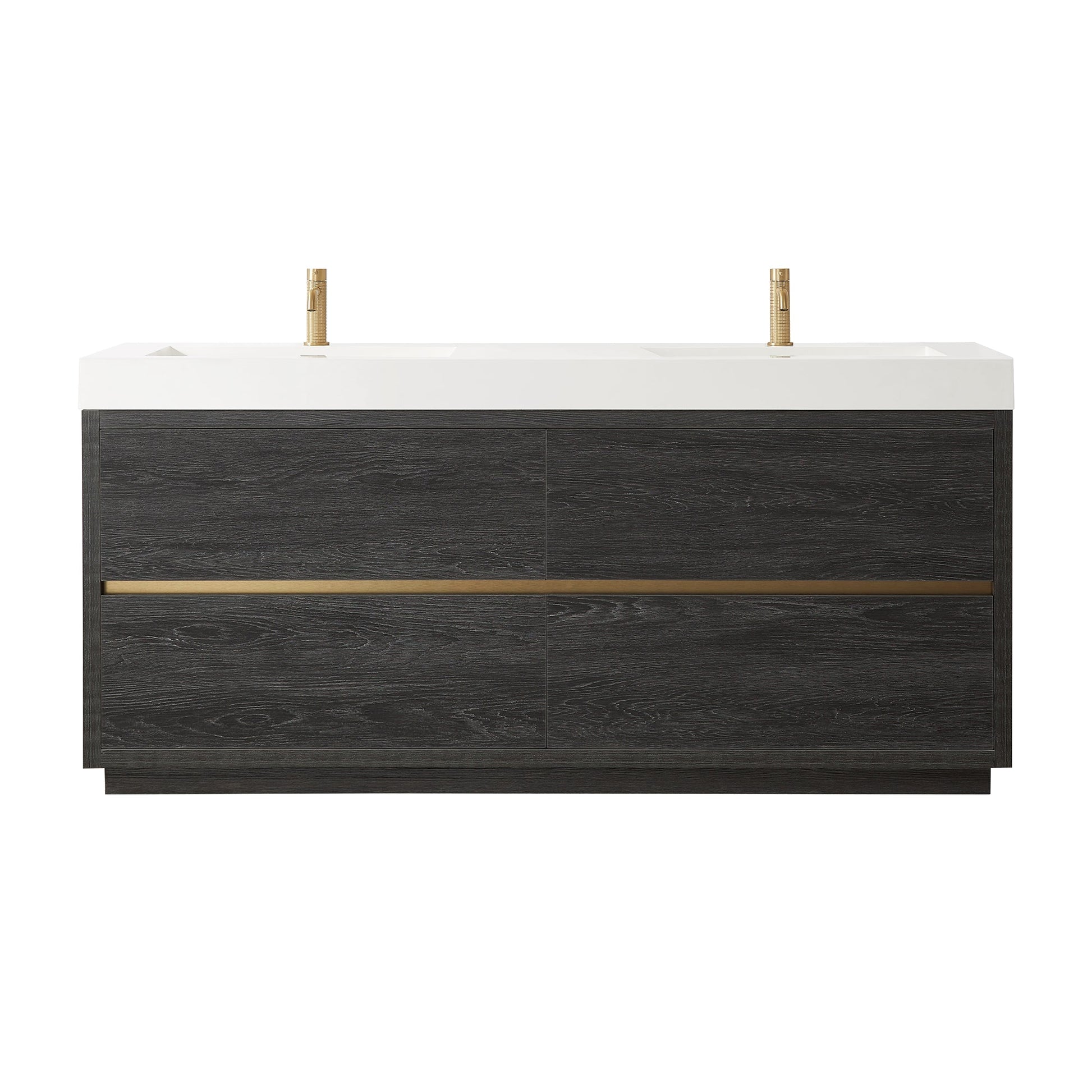 Huesca 72" Double Sink Bath Vanity in North American Black Oak with White Composite Integral Square Sink Top