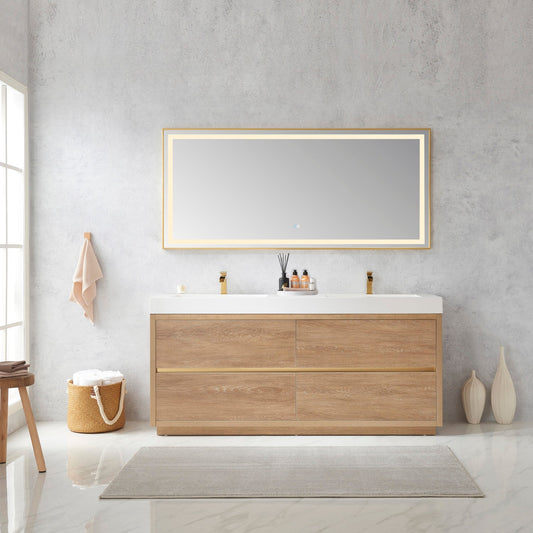 Huesca 72" Double Sink Bath Vanity in North American Oak with White Composite Integral Square Sink Top