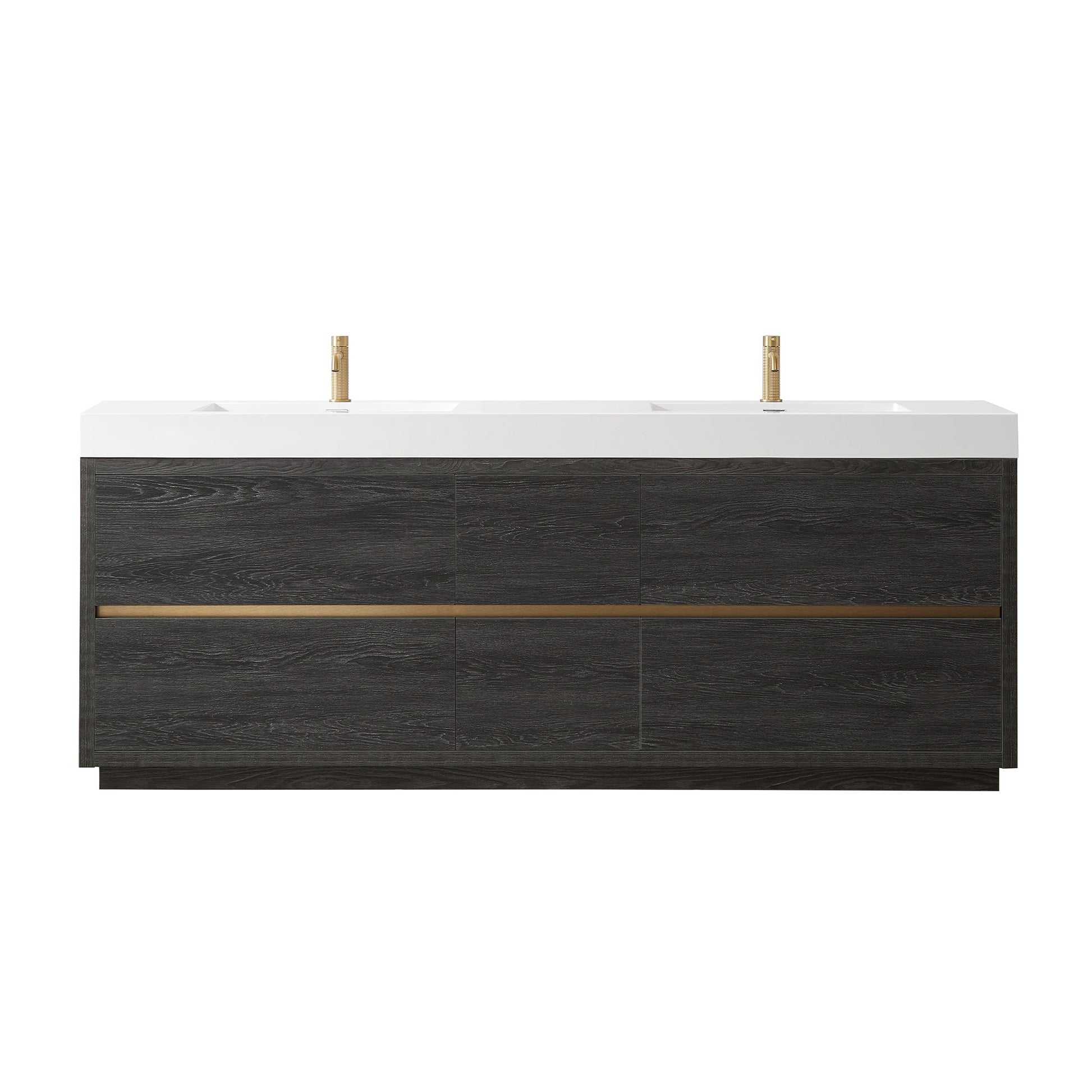 Huesca 84" Double Sink Bath Vanity in North American Black Oak with White Composite Integral Square Sink Top