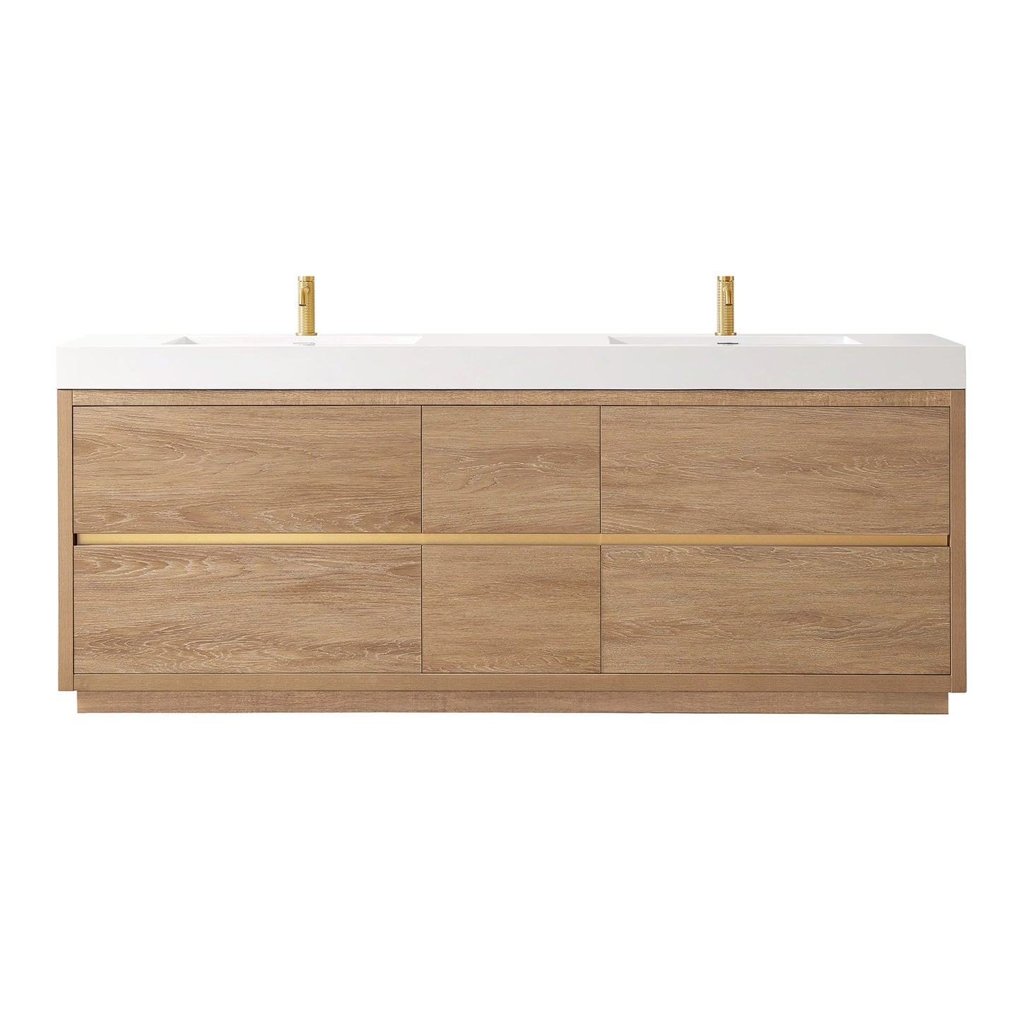 Huesca 84" Double Sink Bath Vanity in North American Oak with White Composite Integral Square Sink Top