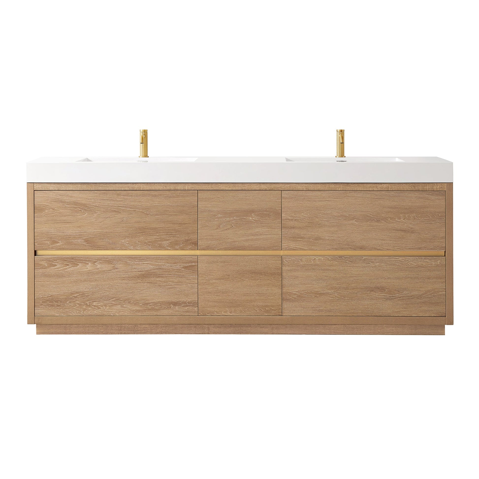 Huesca 84" Double Sink Bath Vanity in North American Oak with White Composite Integral Square Sink Top