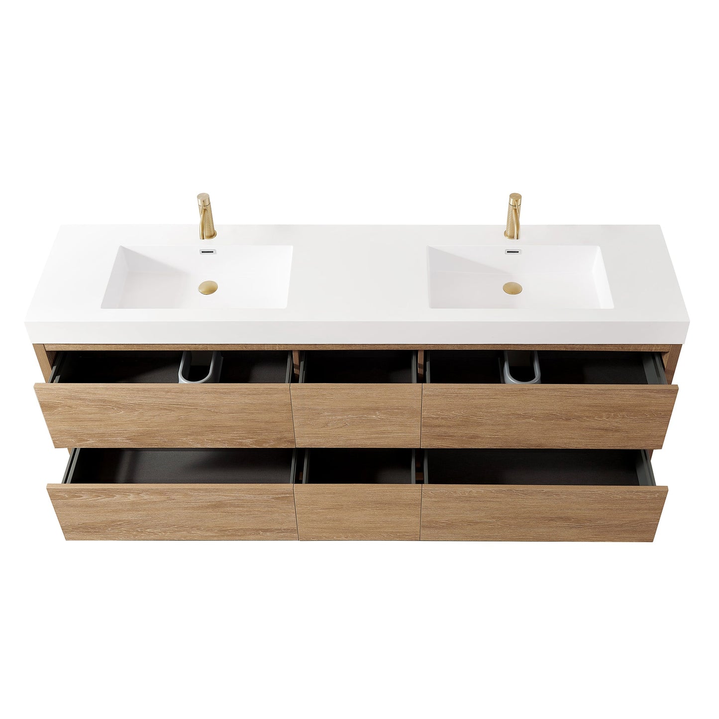 Huesca 84" Double Sink Bath Vanity in North American Oak with White Composite Integral Square Sink Top