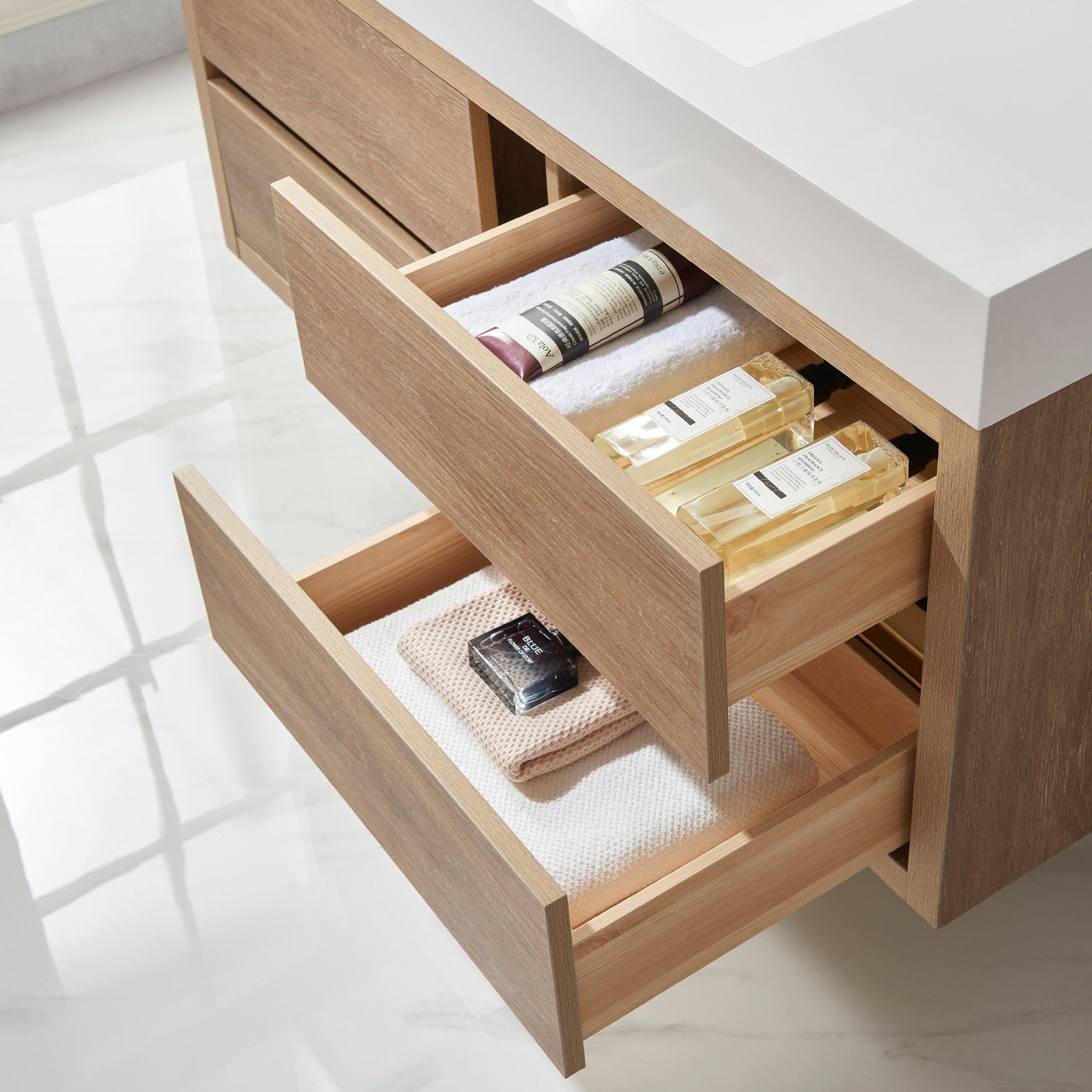 Palencia 48" Single Sink Wall-Mount Bath Vanity in North American Oak with White Composite Integral Square Sink Top
