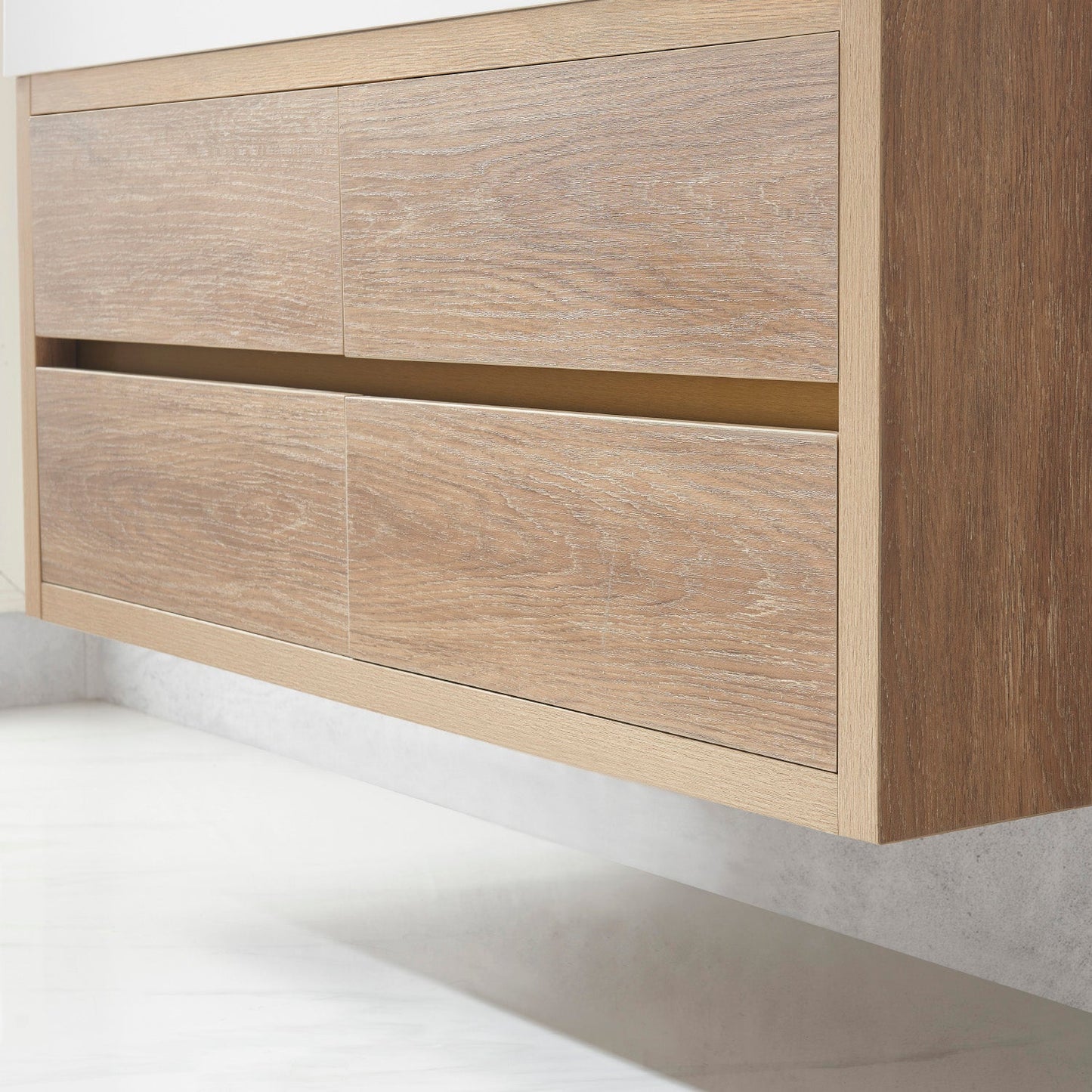Palencia 48" Single Sink Wall-Mount Bath Vanity in North American Oak with White Composite Integral Square Sink Top