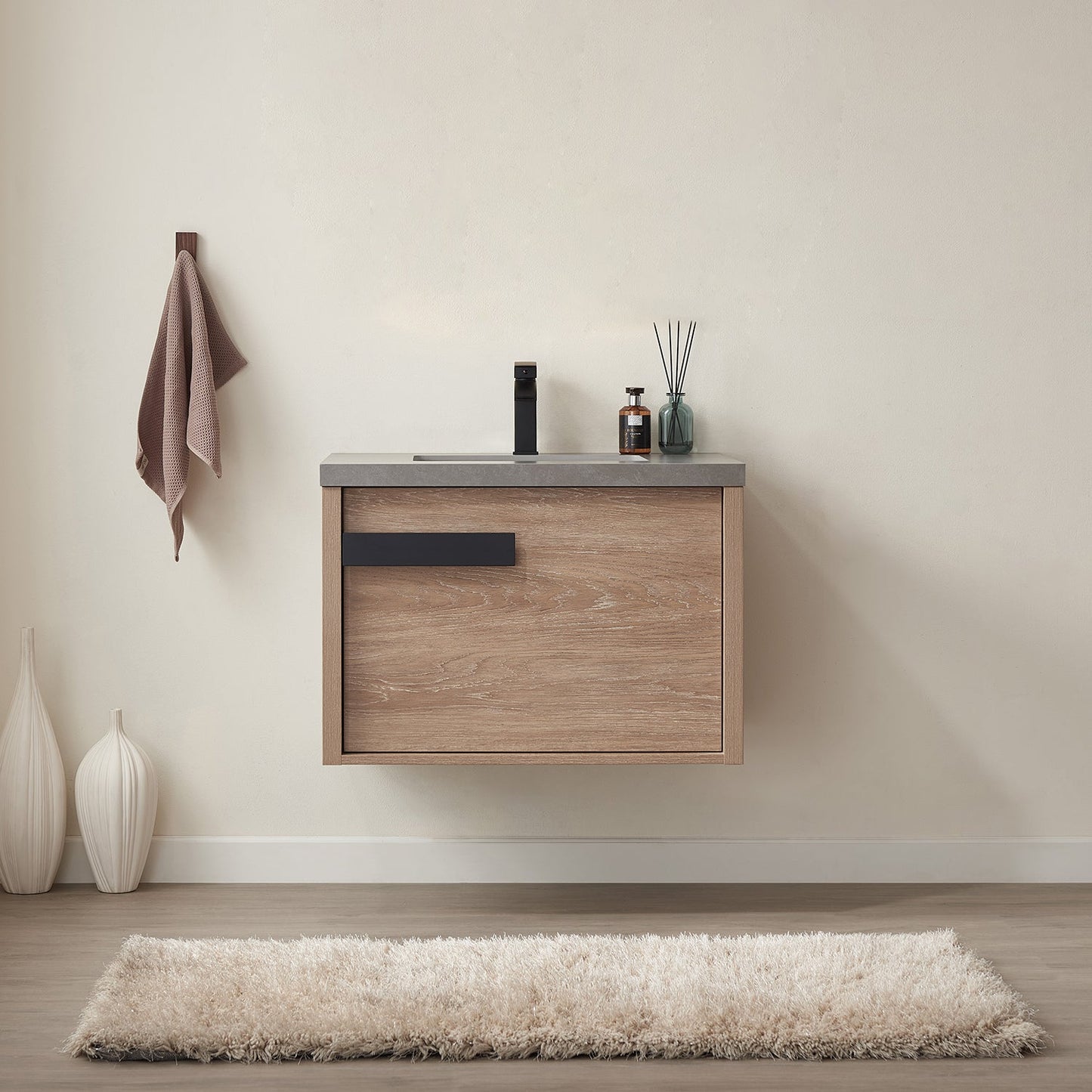 Carcastillo 30" Single Sink Bath Vanity in North American Oak with Grey Sintered Stone Top