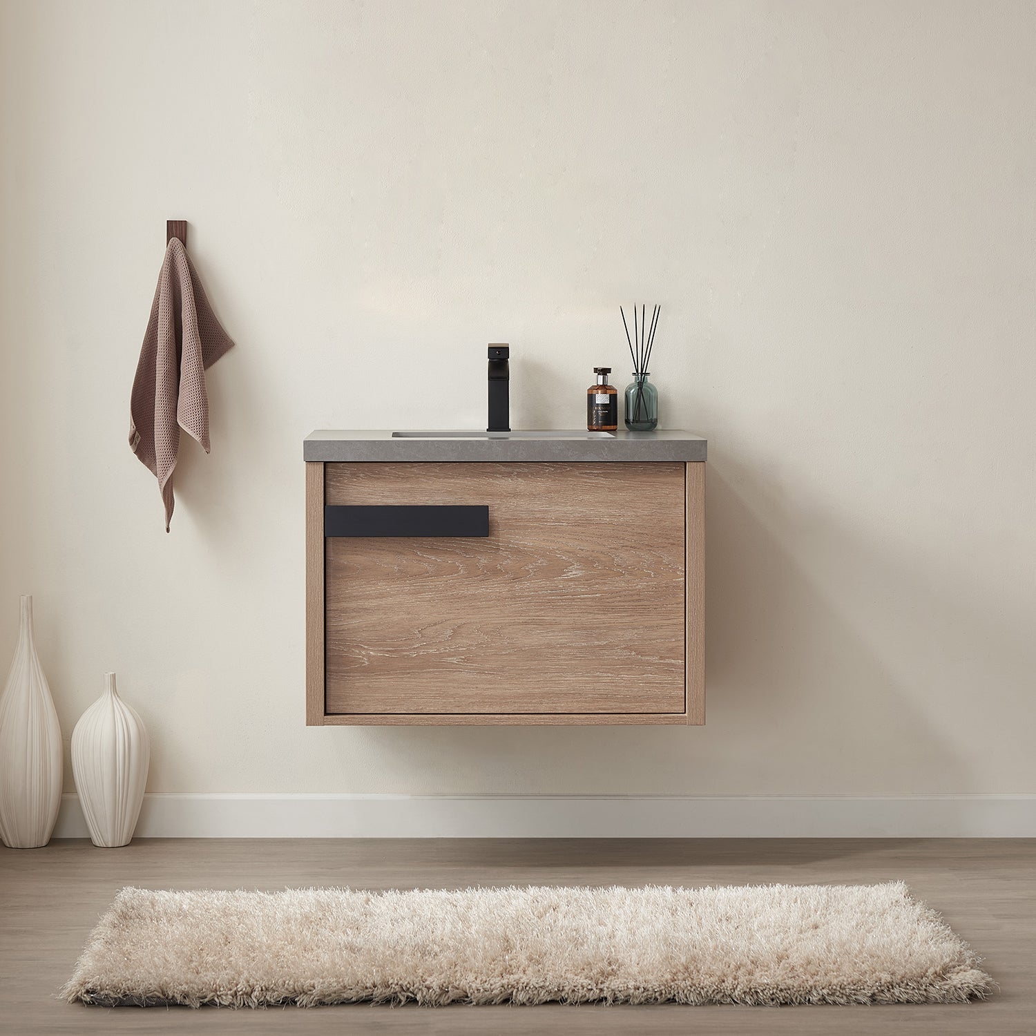 Carcastillo 30" Single Sink Bath Vanity in North American Oak with Grey Sintered Stone Top