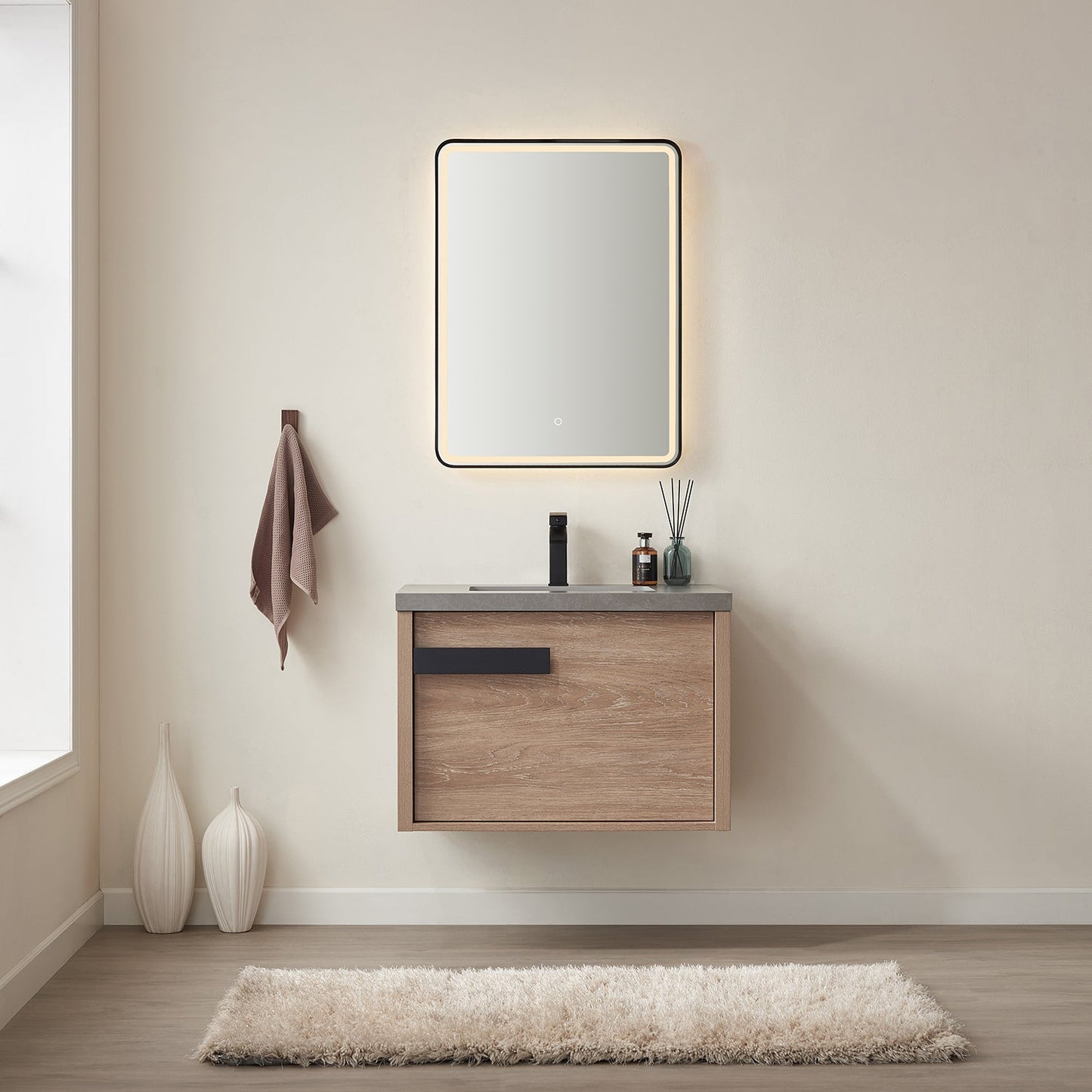 Carcastillo 30" Single Sink Bath Vanity in North American Oak with Grey Sintered Stone Top